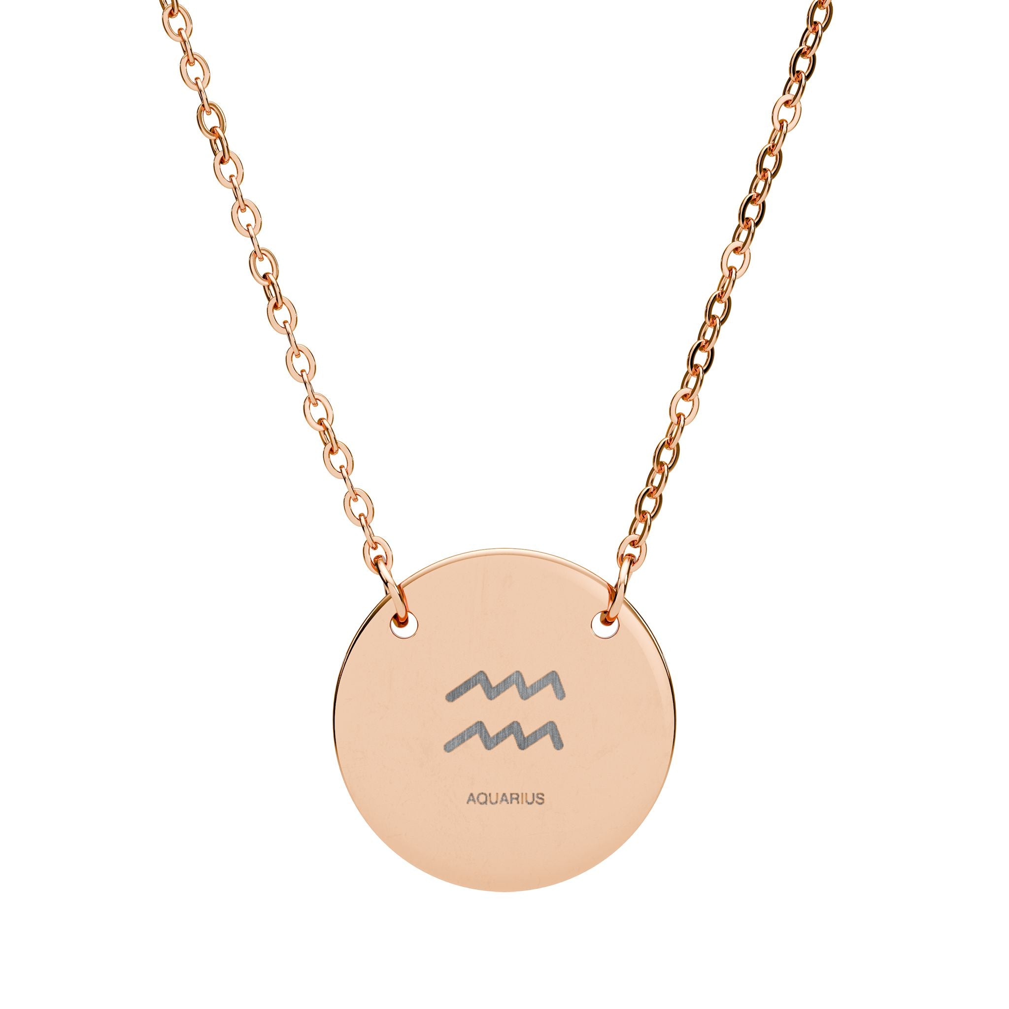 Engraved Circle Necklace — Zodiac Aquarius Symbol Pendant
