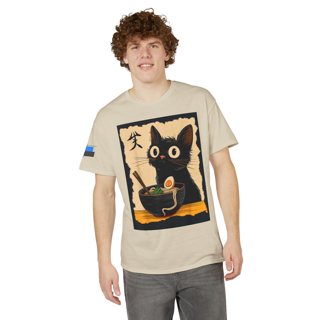 Cute Black Cat Slurping Ramen Graphic Tee