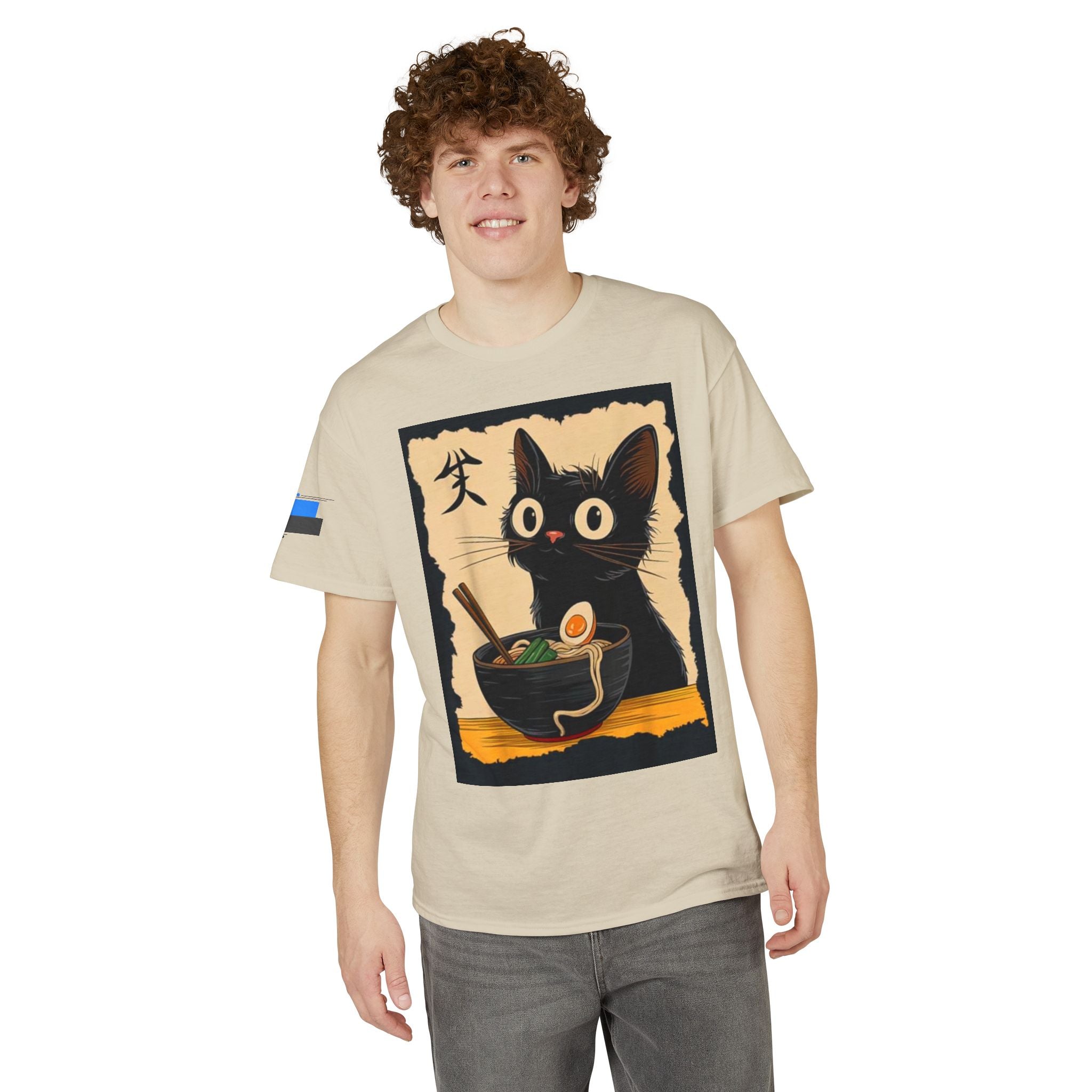 Cute Black Cat Slurping Ramen Graphic Tee
