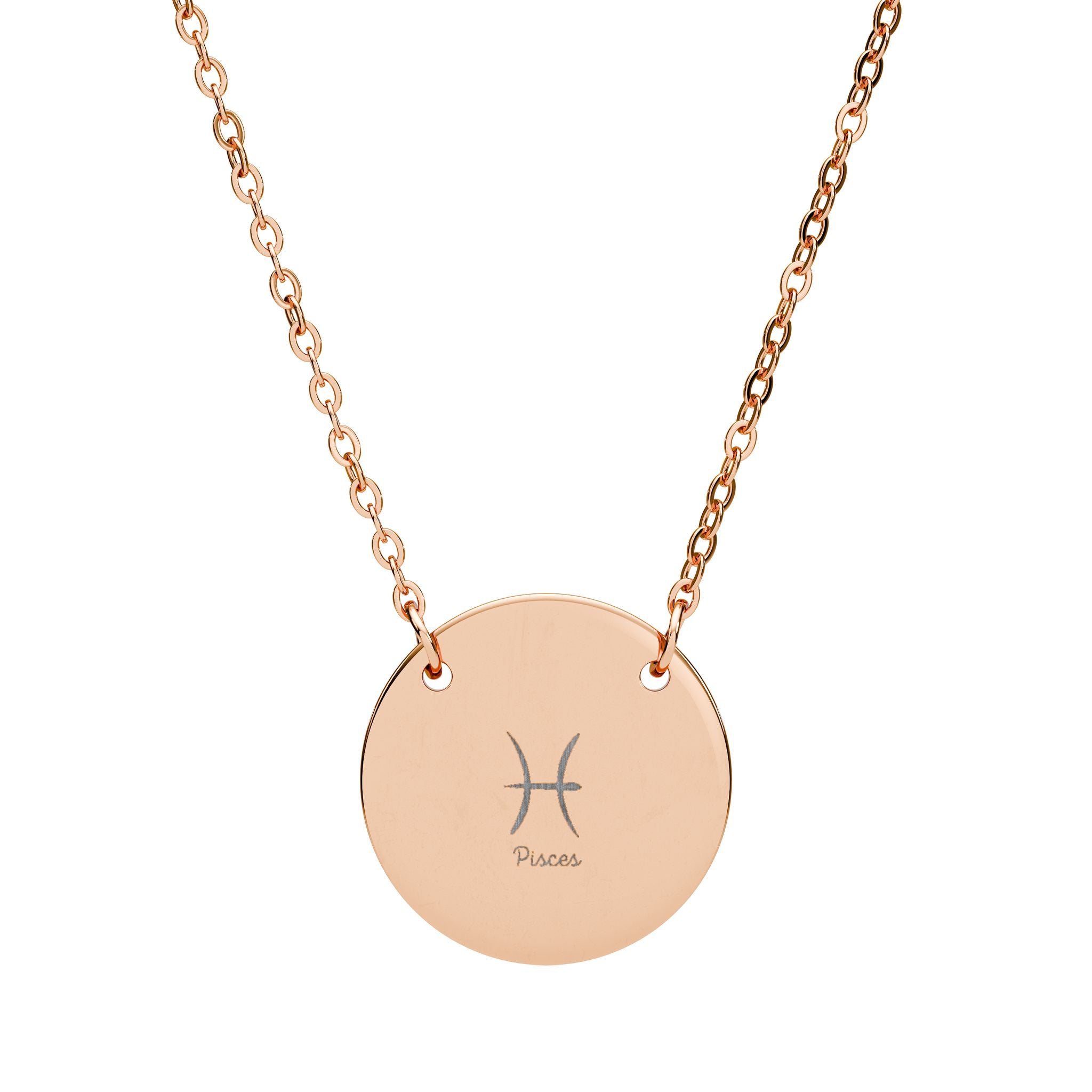 Engraved Circle Pisces Necklace — Zodiac Symbol Pendant (Customizable)
