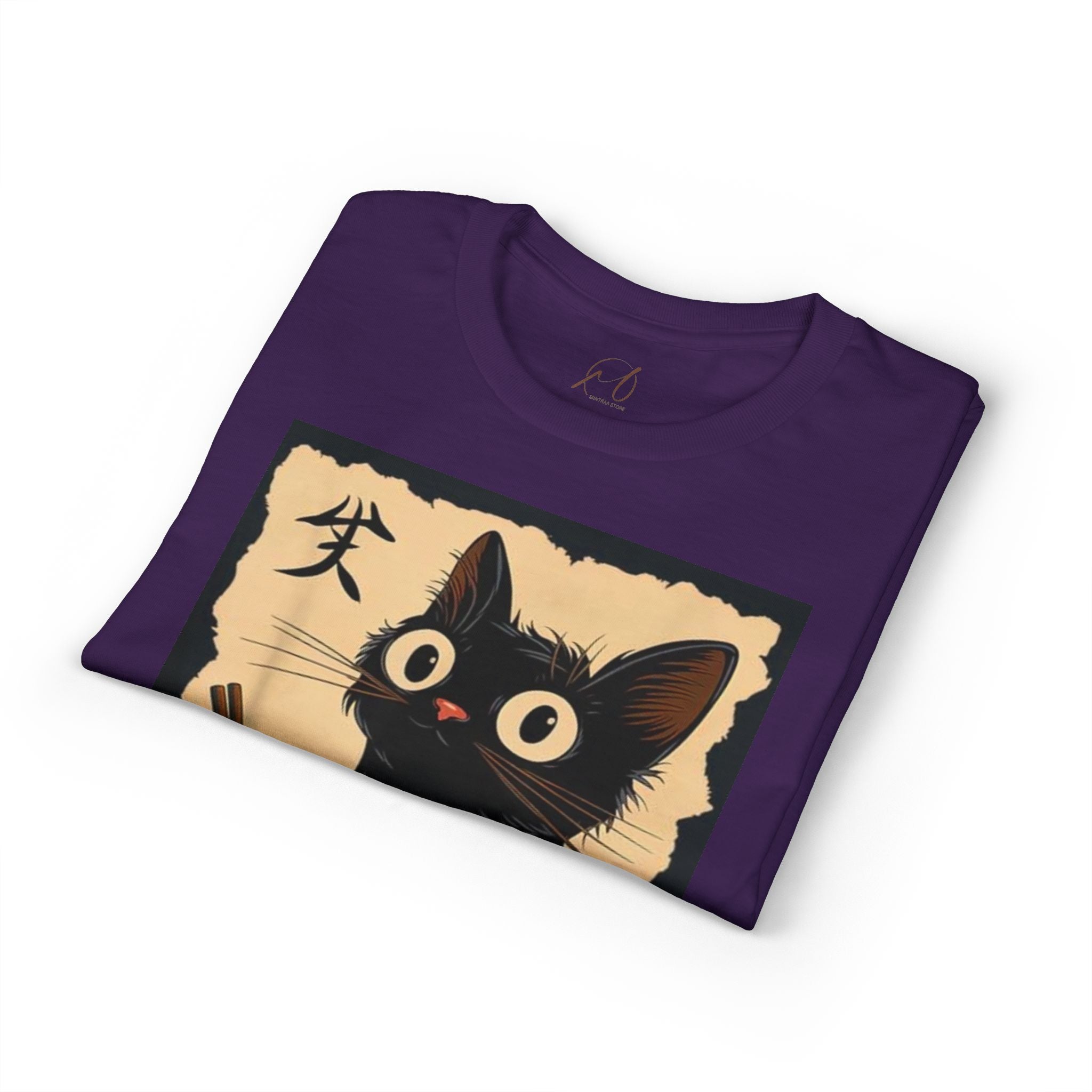 Cute Black Cat Slurping Ramen Graphic Tee