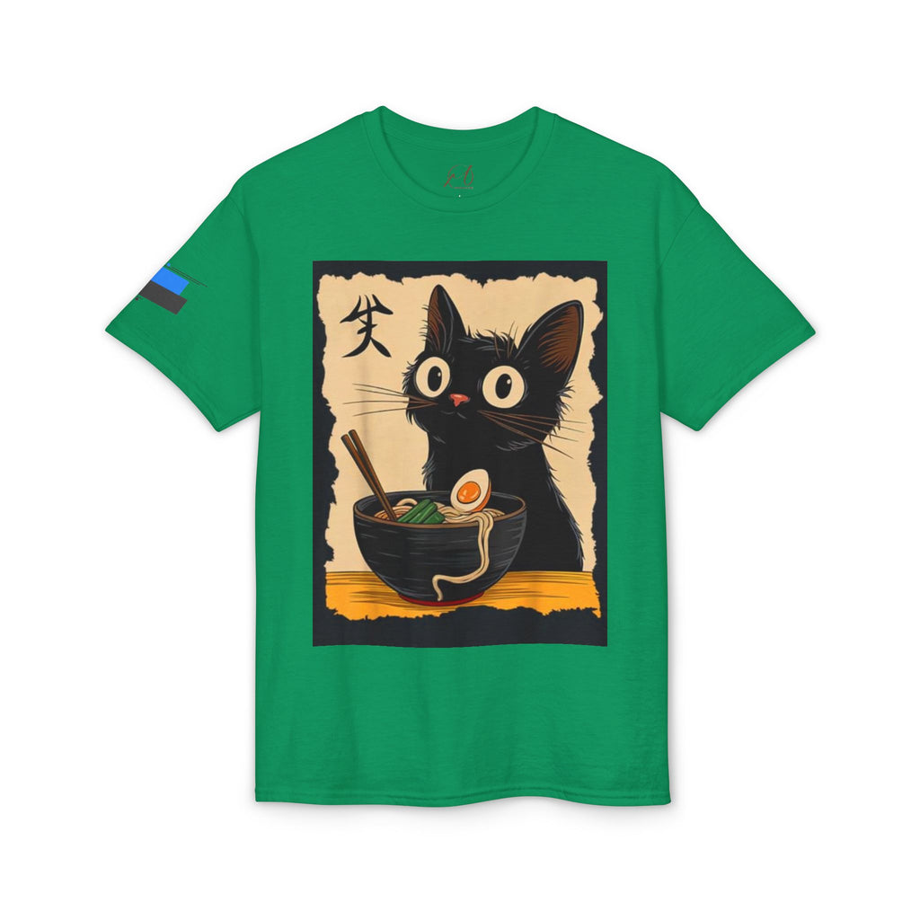 Cute Black Cat Slurping Ramen Graphic Tee