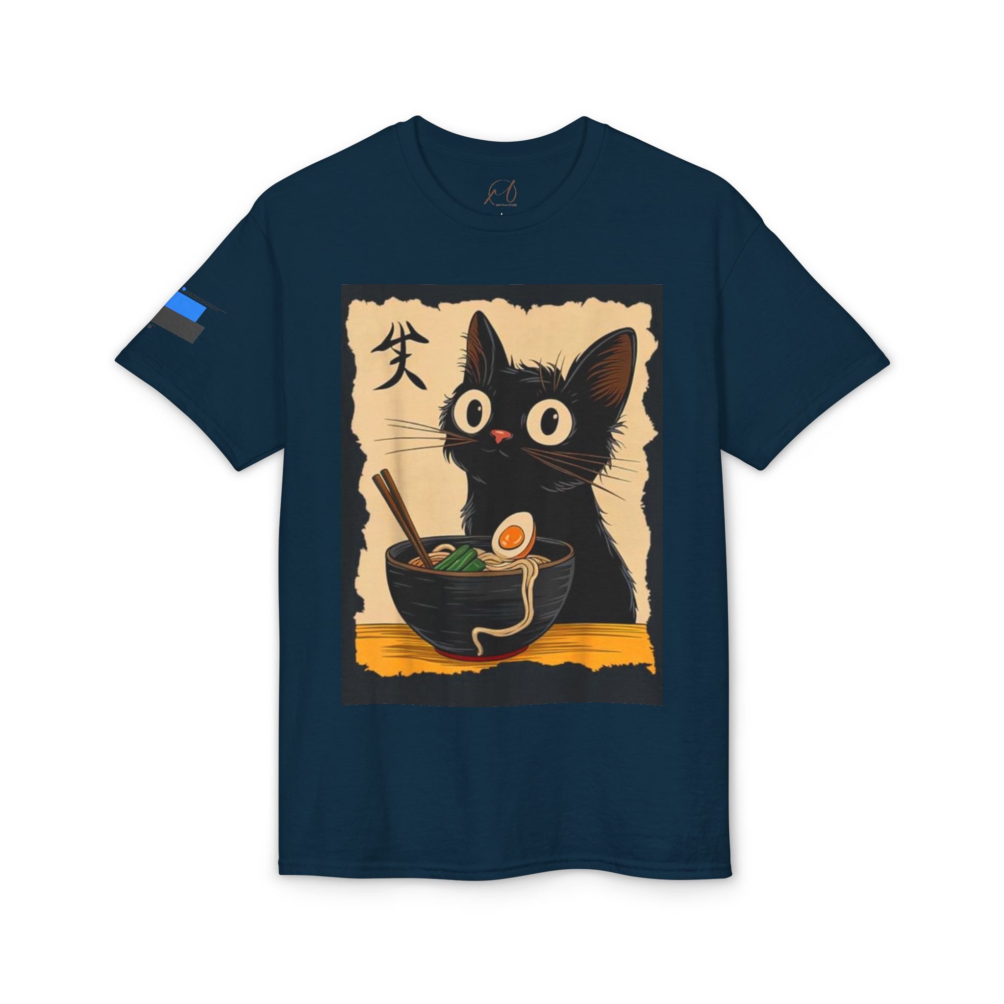 Cute Black Cat Slurping Ramen Graphic Tee