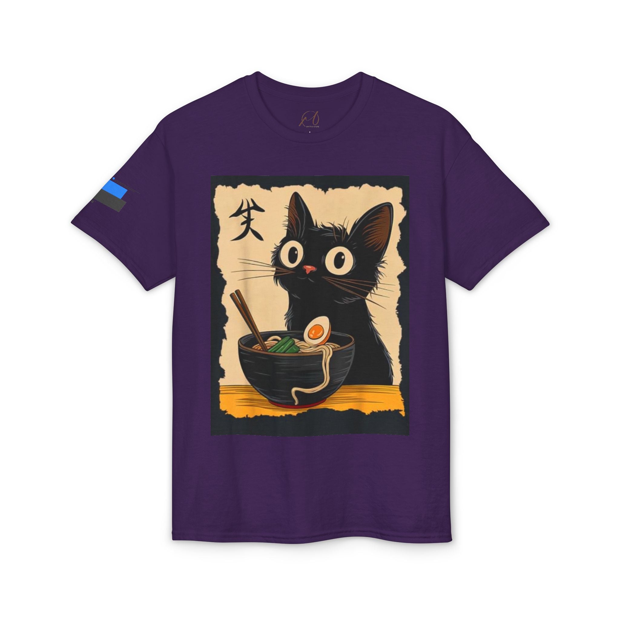 Cute Black Cat Slurping Ramen Graphic Tee
