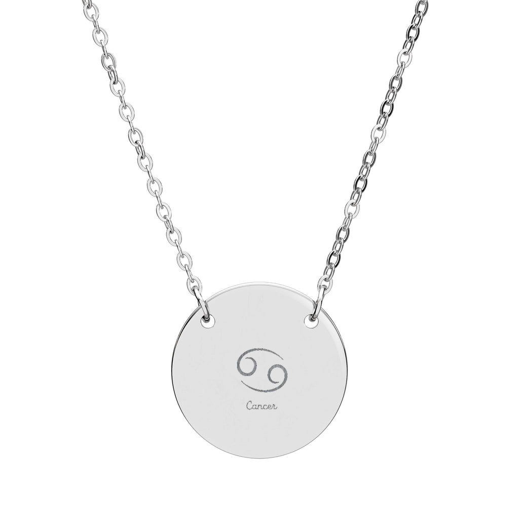 Engraved Circle Necklace — Cancer Zodiac Symbol Pendant