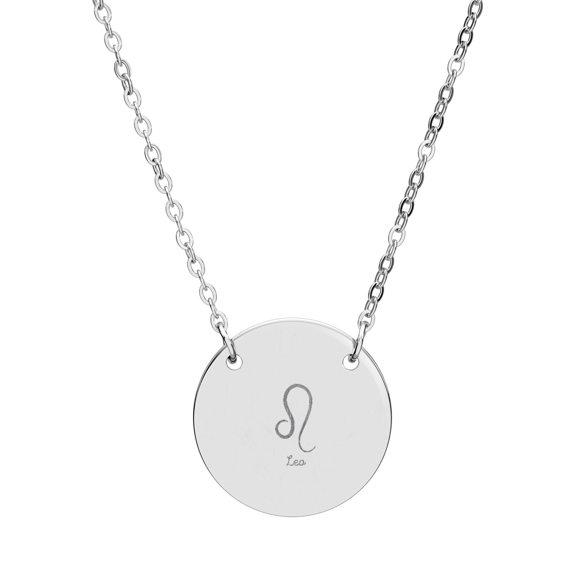 Engraved Circle Zodiac Necklace — Leo Symbol Pendant (Custom Engraving)