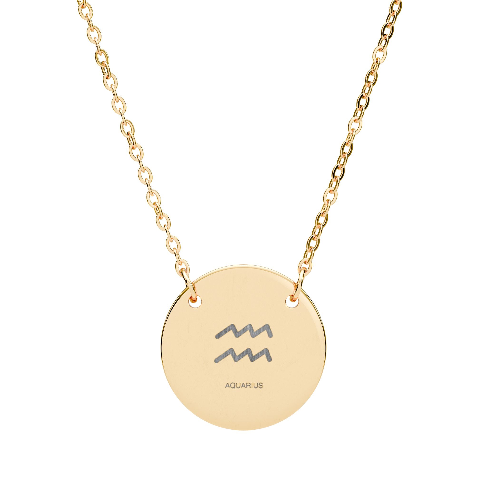 Engraved Circle Necklace — Zodiac Aquarius Symbol Pendant