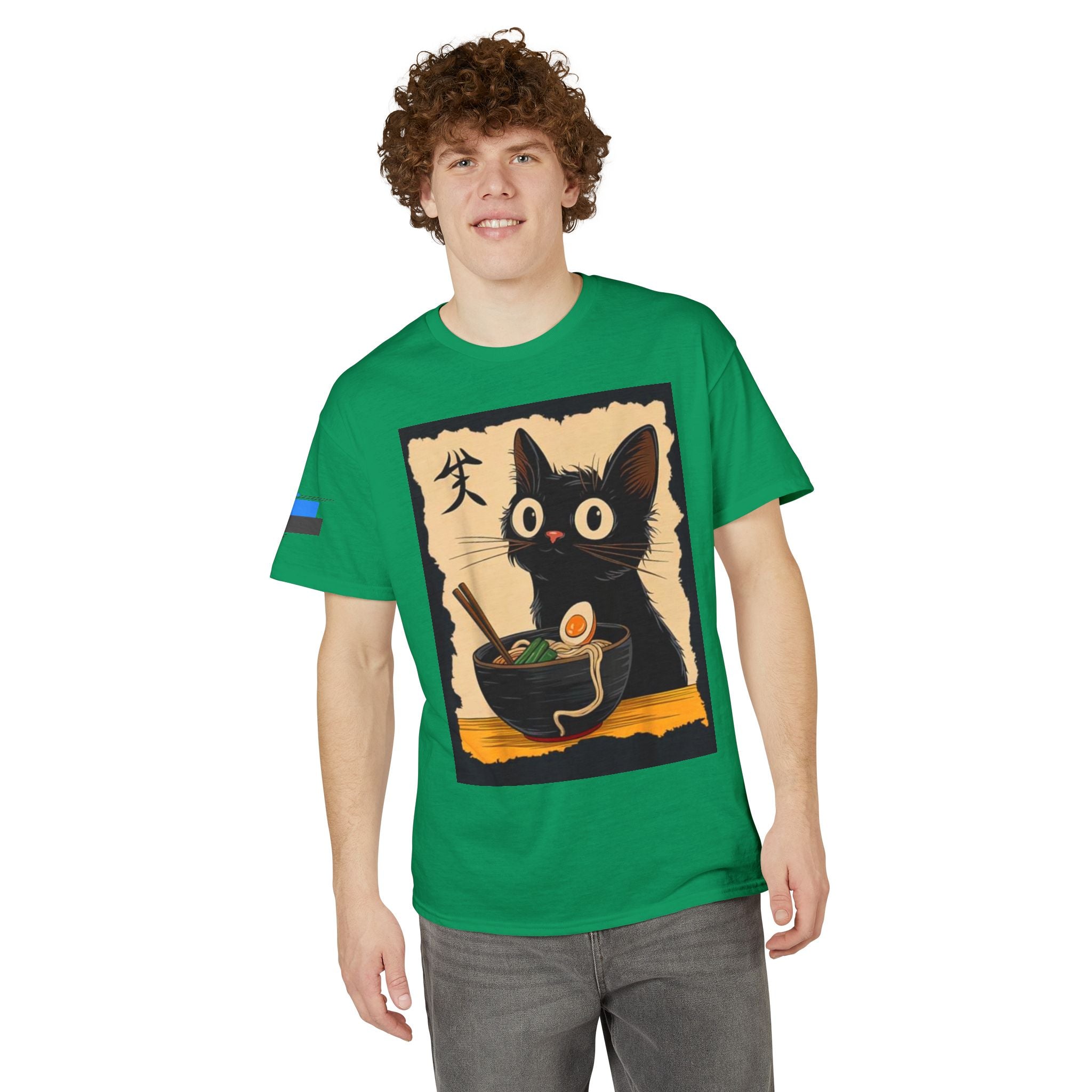 Cute Black Cat Slurping Ramen Graphic Tee
