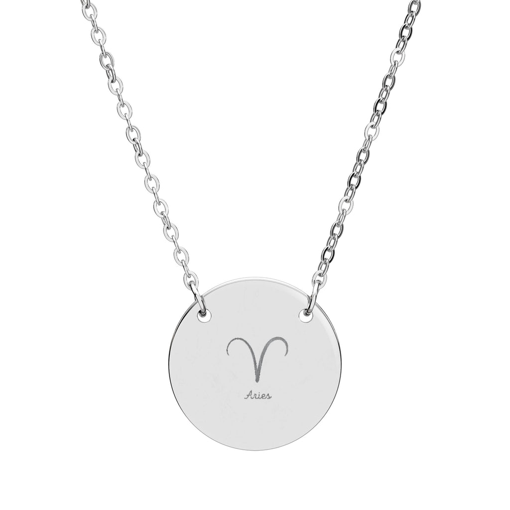 Engraved Zodiac Circle Necklace — Aries Symbol Personalized Astrology Pendant