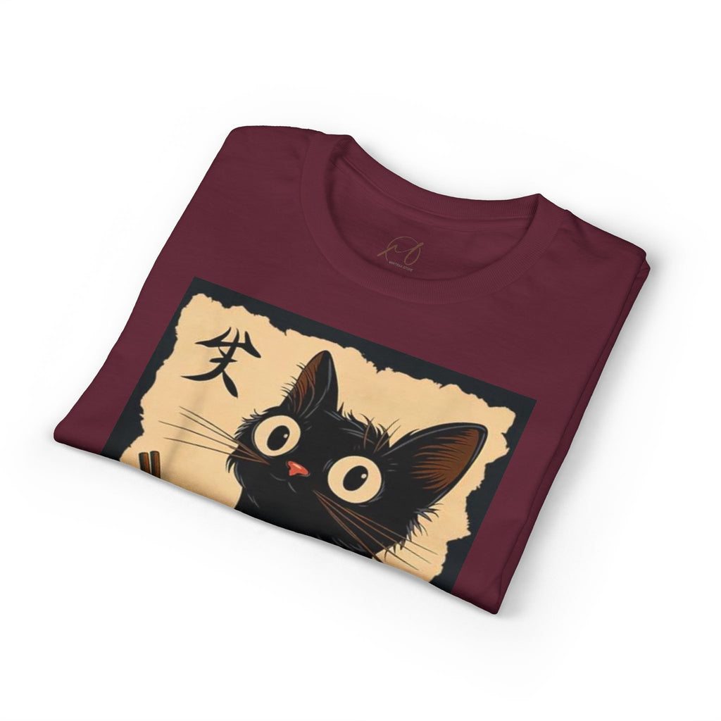 Cute Black Cat Slurping Ramen Graphic Tee