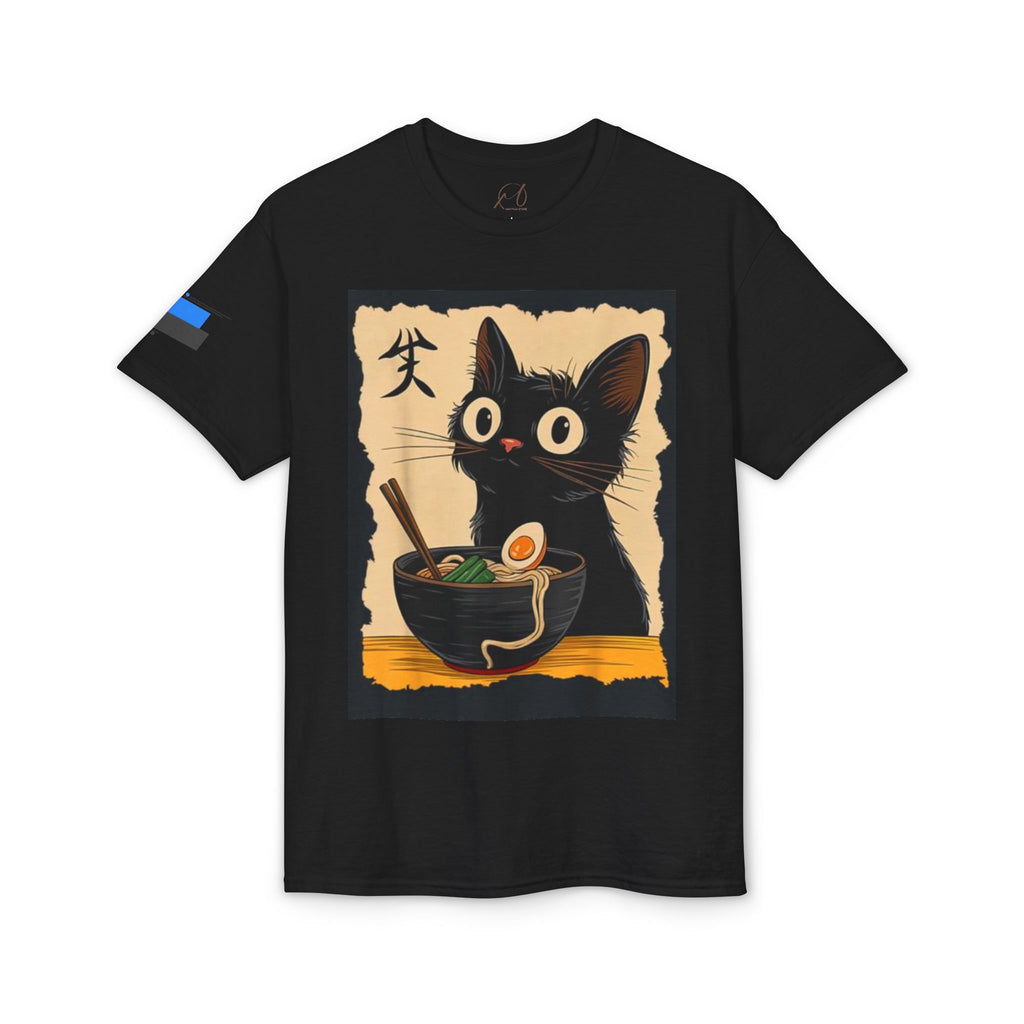 Cute Black Cat Slurping Ramen Graphic Tee