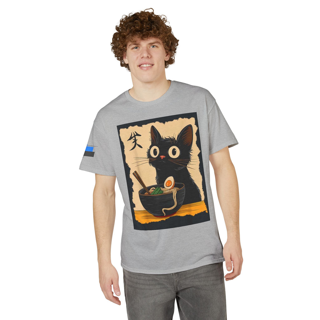 Cute Black Cat Slurping Ramen Graphic Tee