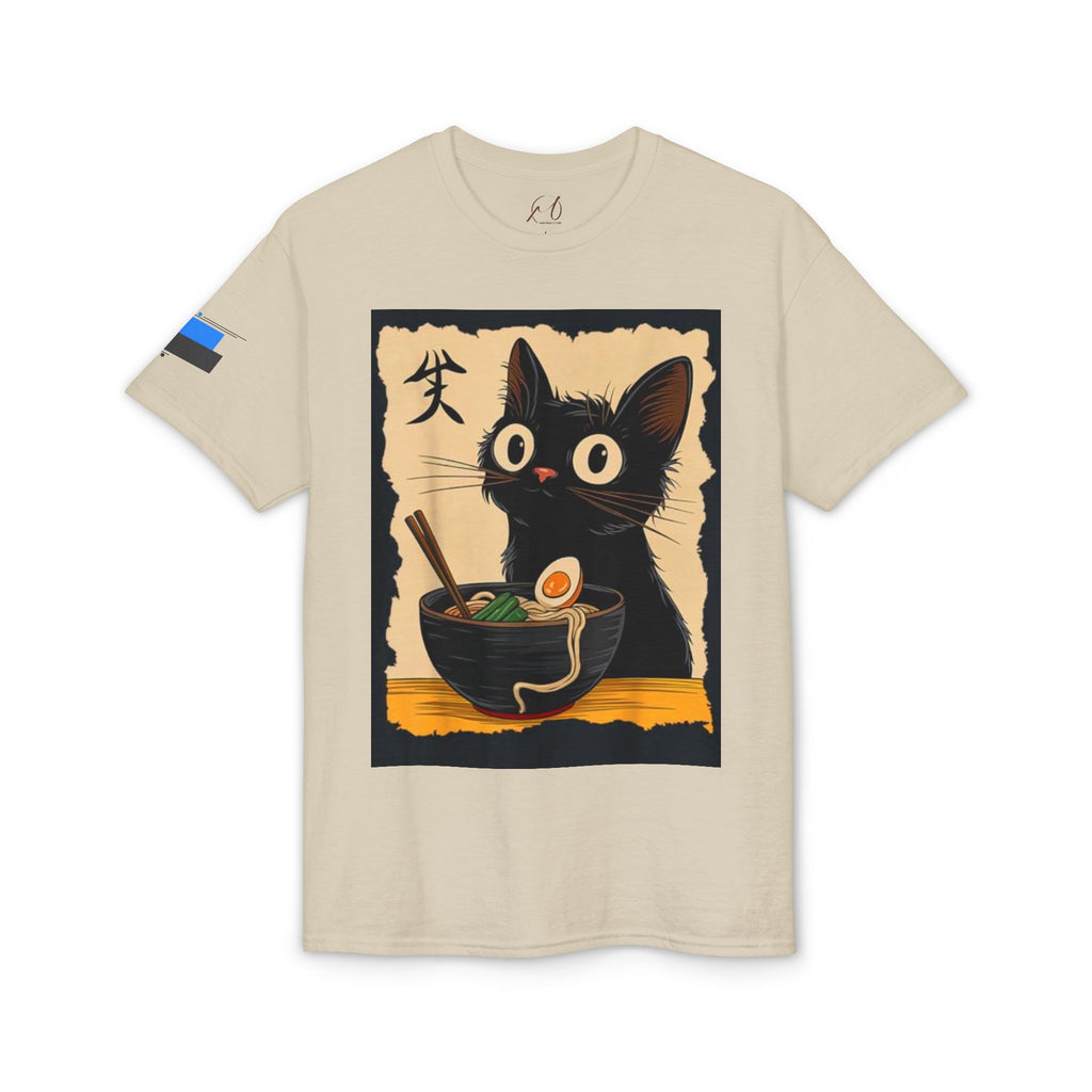 Cute Black Cat Slurping Ramen Graphic Tee