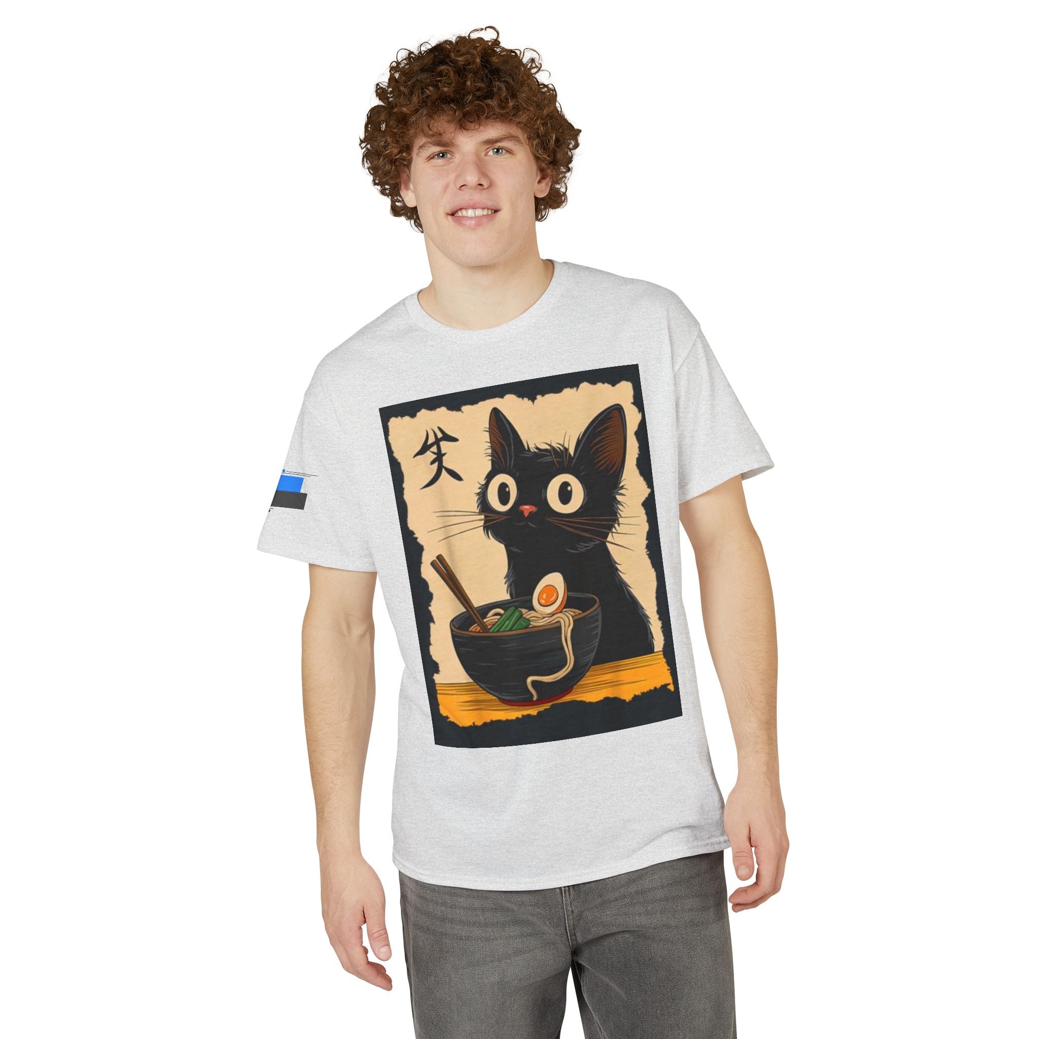 Cute Black Cat Slurping Ramen Graphic Tee