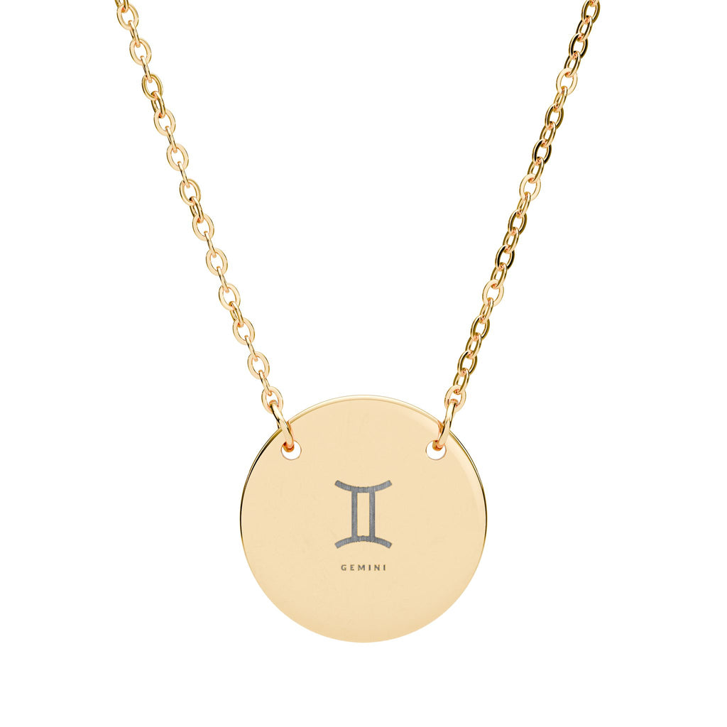 Engraved Circle Necklace — Gemini Zodiac Pendant