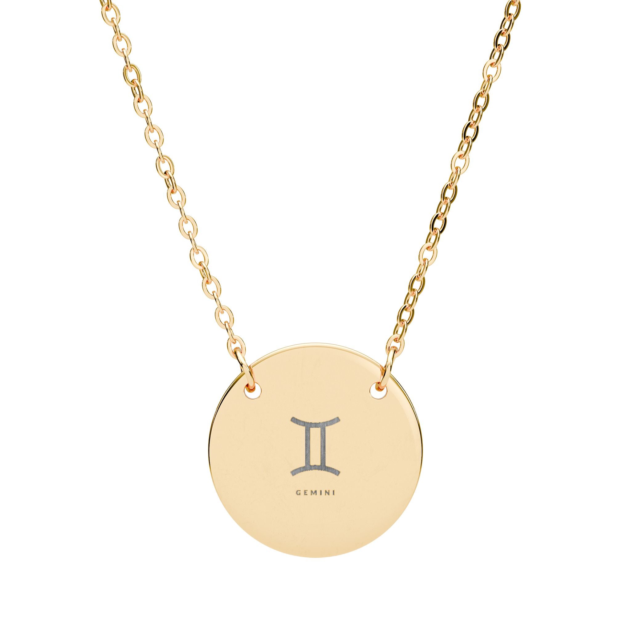 Engraved Circle Necklace — Gemini Zodiac Pendant