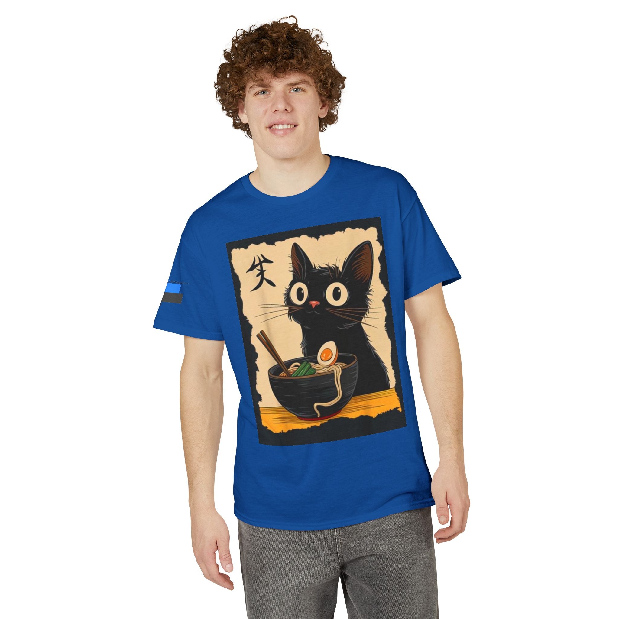 Cute Black Cat Slurping Ramen Graphic Tee