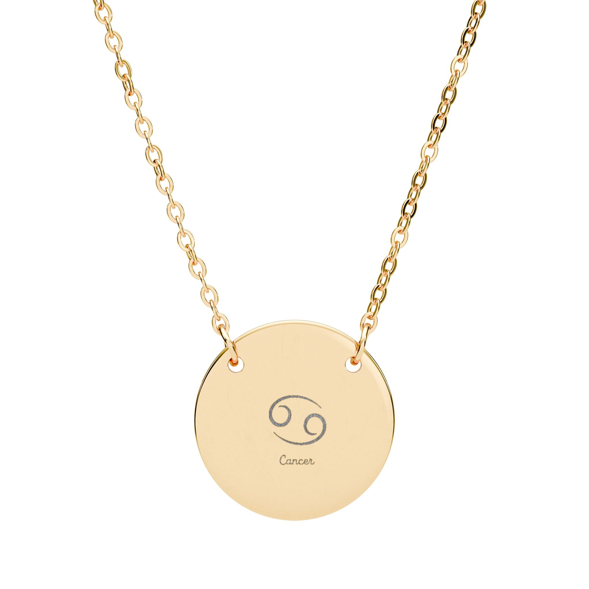 Engraved Circle Necklace — Cancer Zodiac Symbol Pendant
