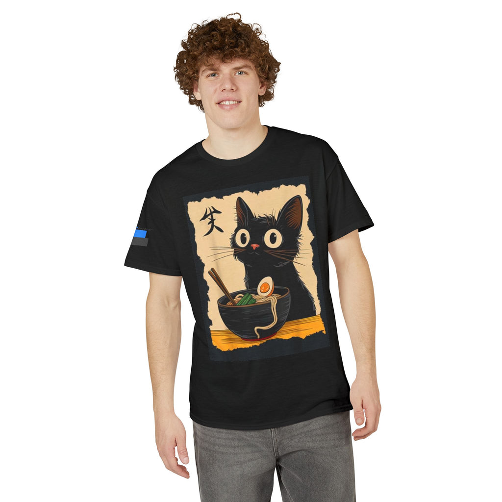Cute Black Cat Slurping Ramen Graphic Tee
