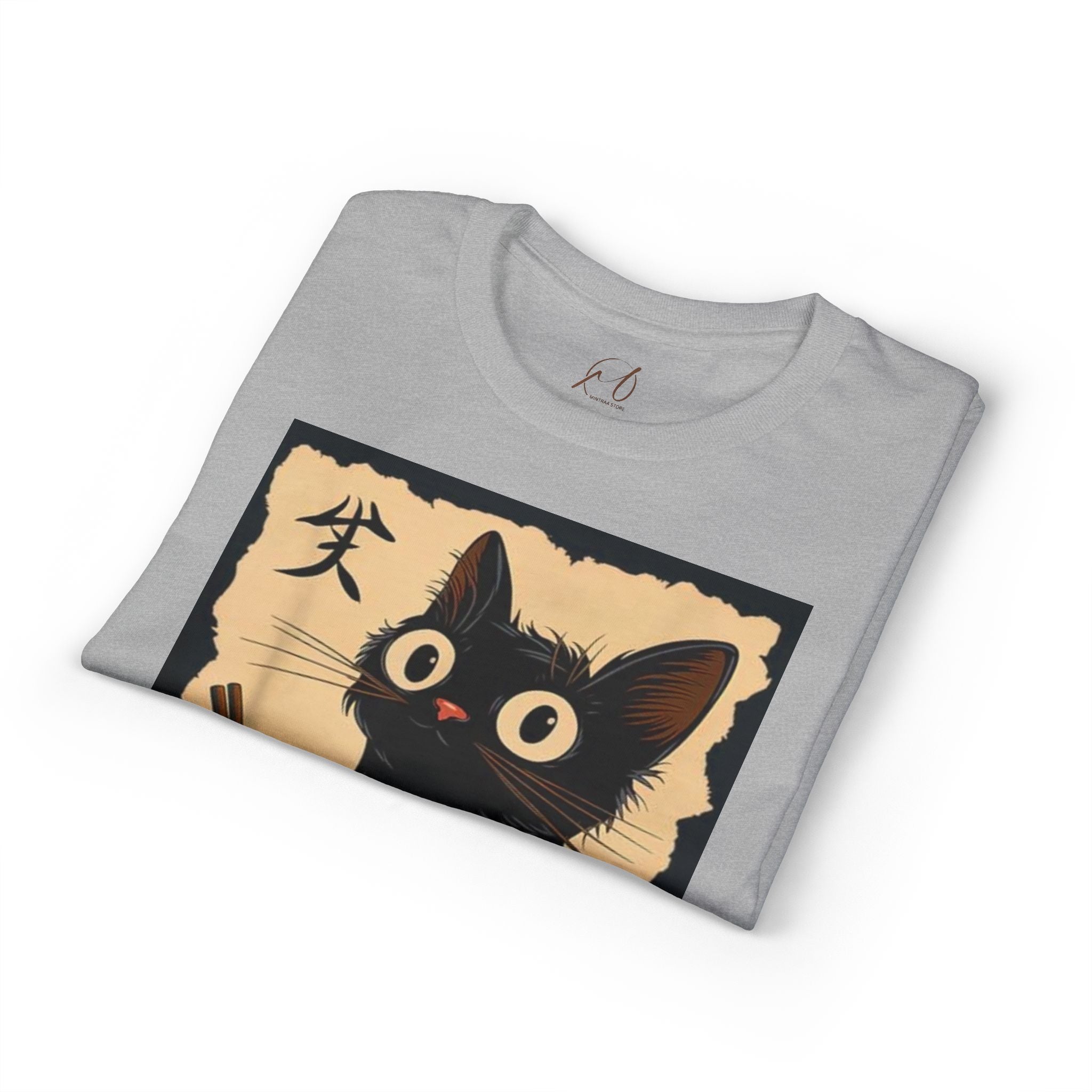 Cute Black Cat Slurping Ramen Graphic Tee