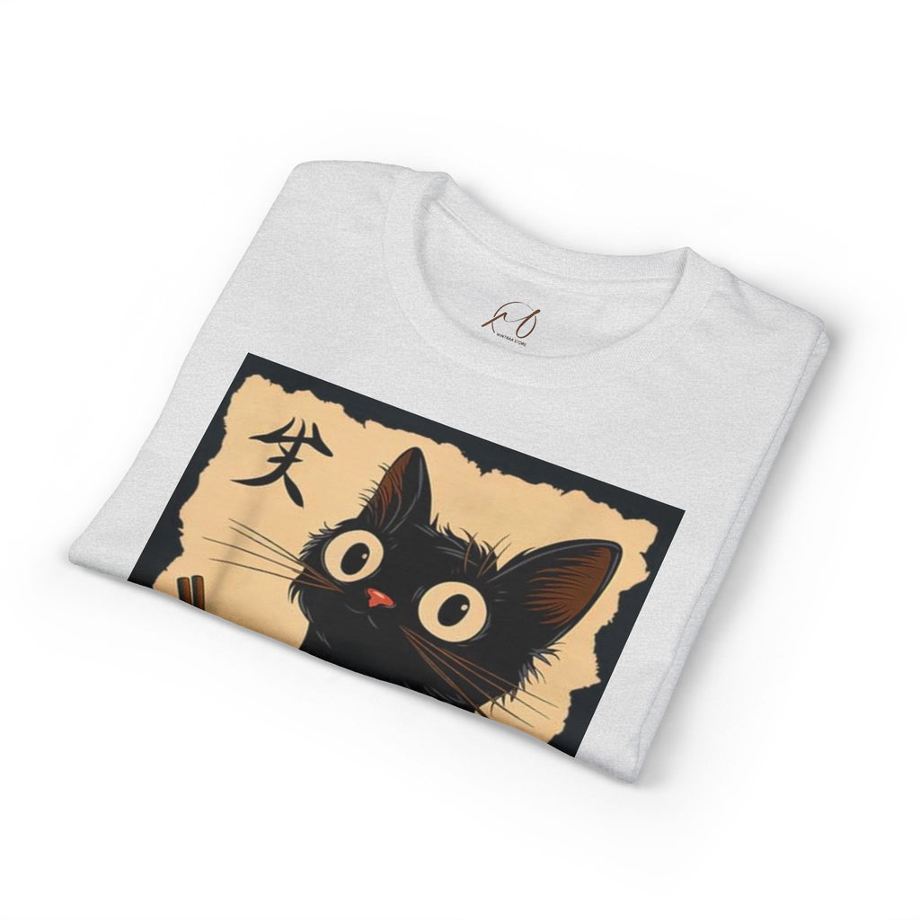 Cute Black Cat Slurping Ramen Graphic Tee