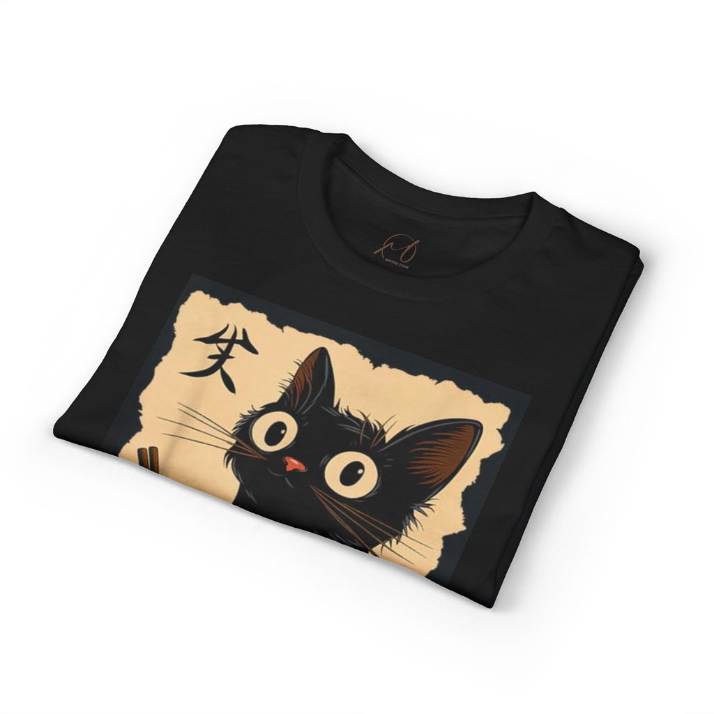 Cute Black Cat Slurping Ramen Graphic Tee