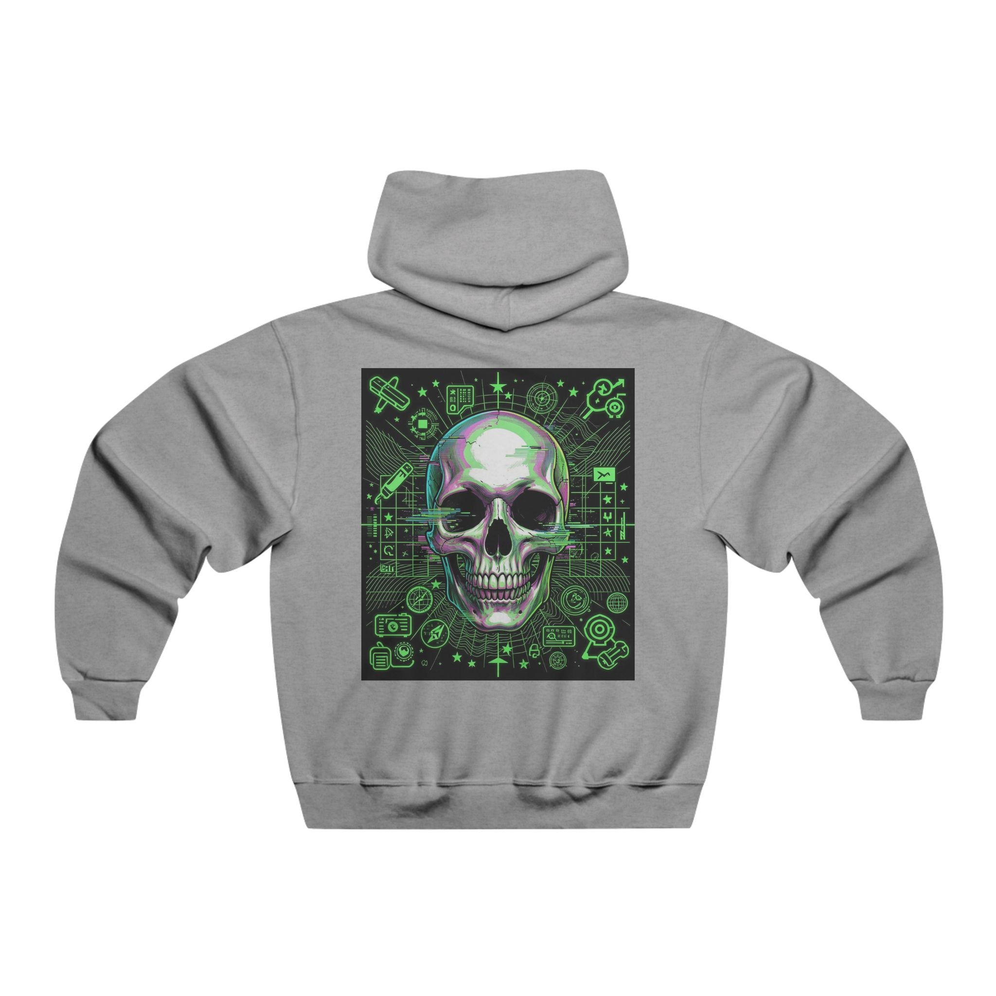 Neon Green Tech Skull Graphic Hooded Sweatshirt