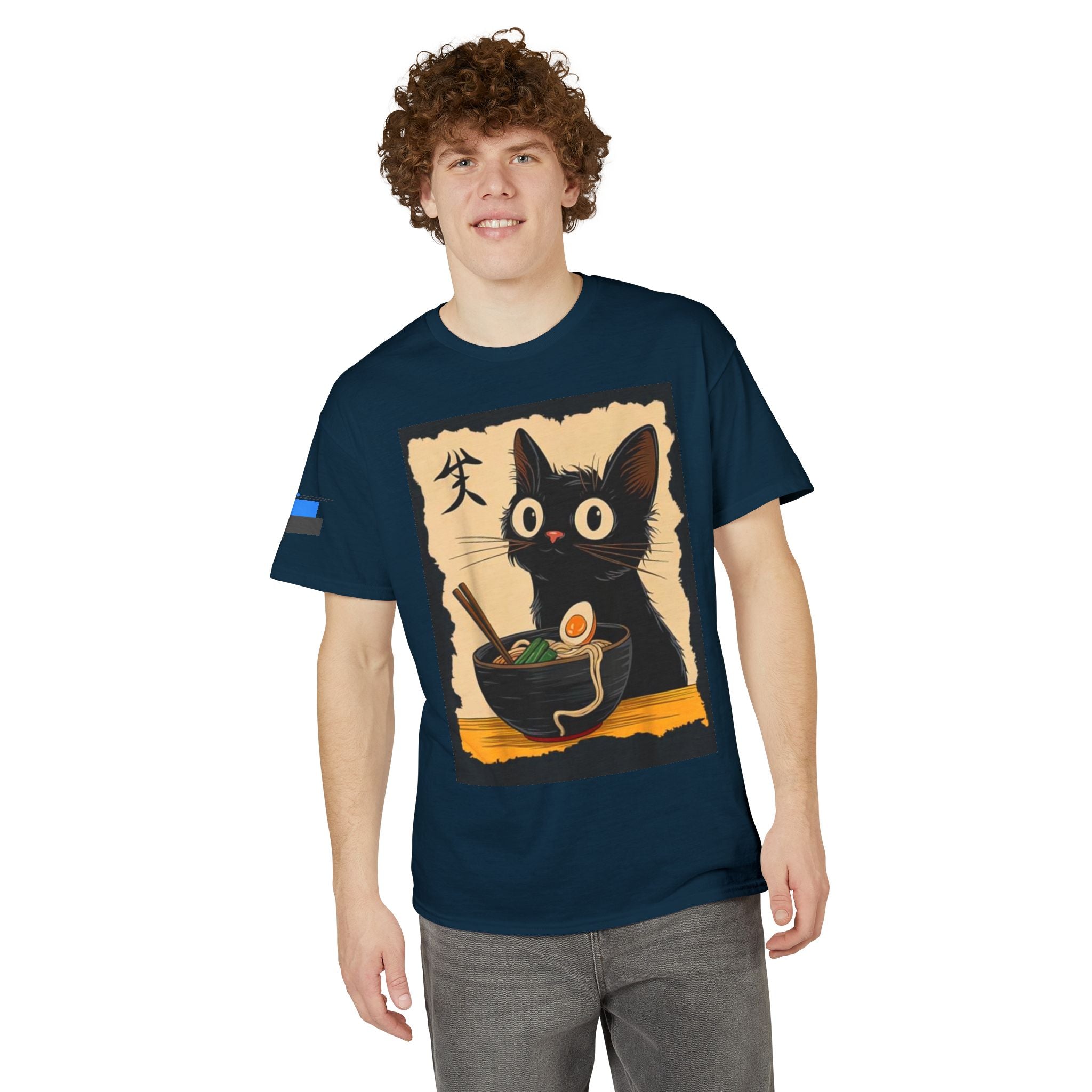 Cute Black Cat Slurping Ramen Graphic Tee