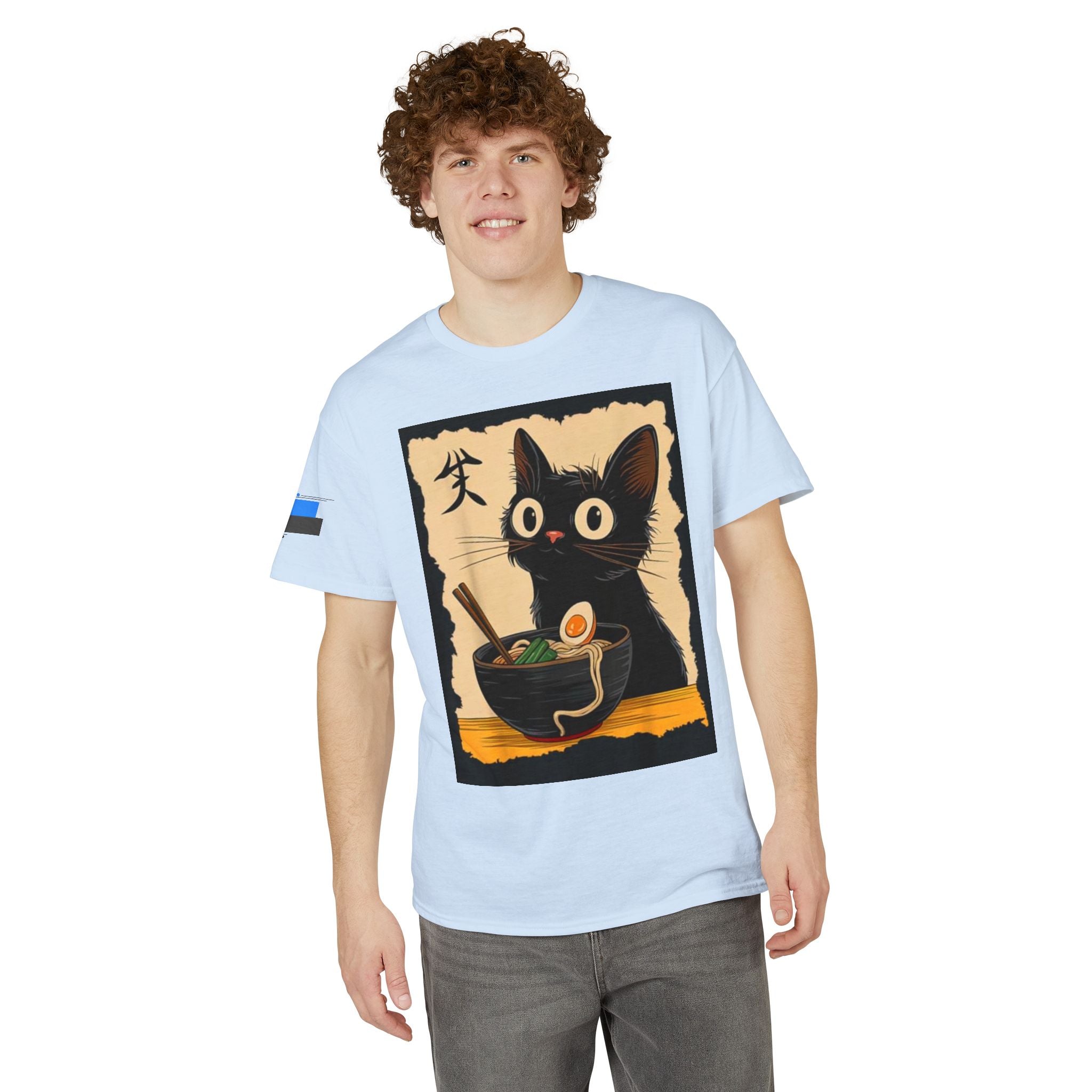 Cute Black Cat Slurping Ramen Graphic Tee