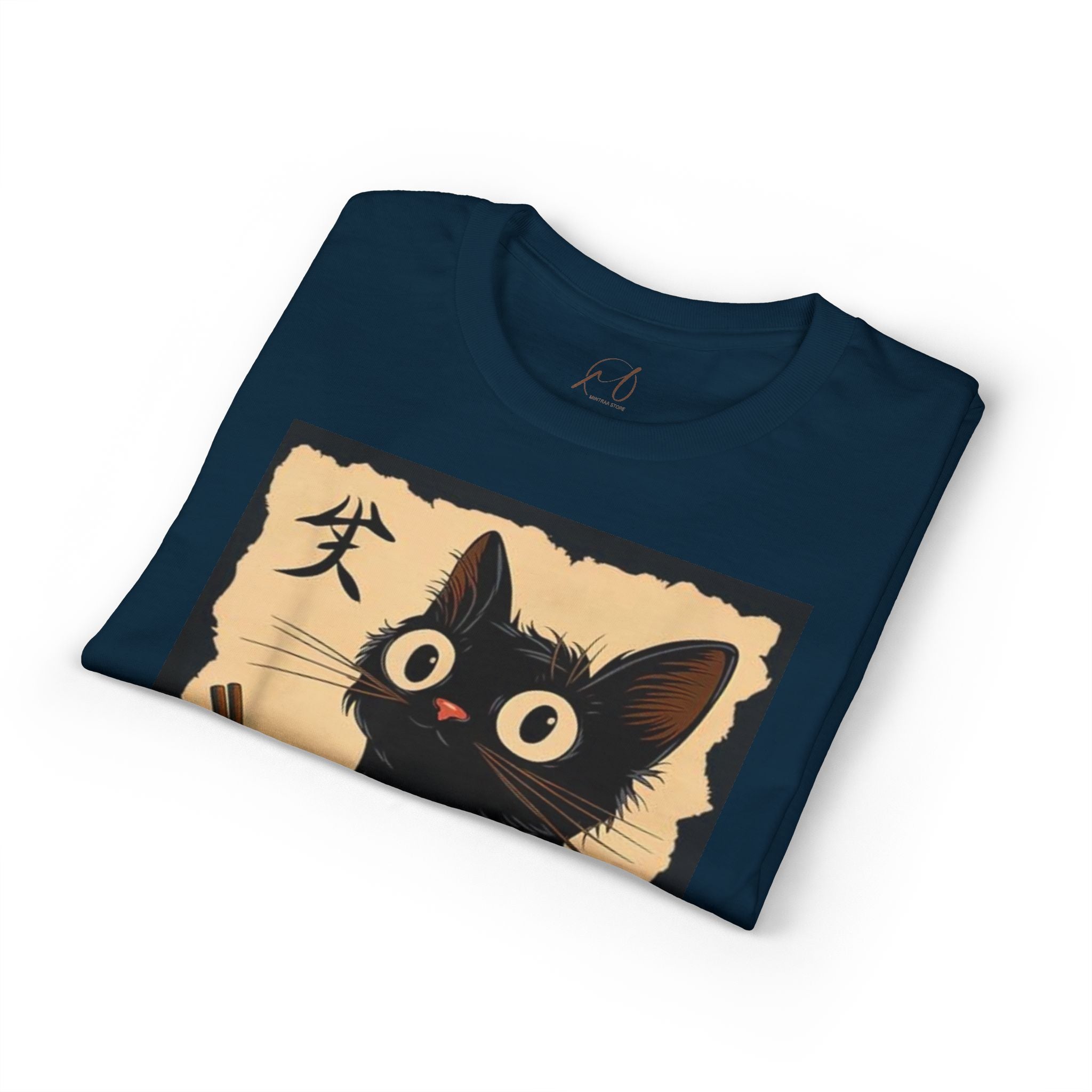 Cute Black Cat Slurping Ramen Graphic Tee