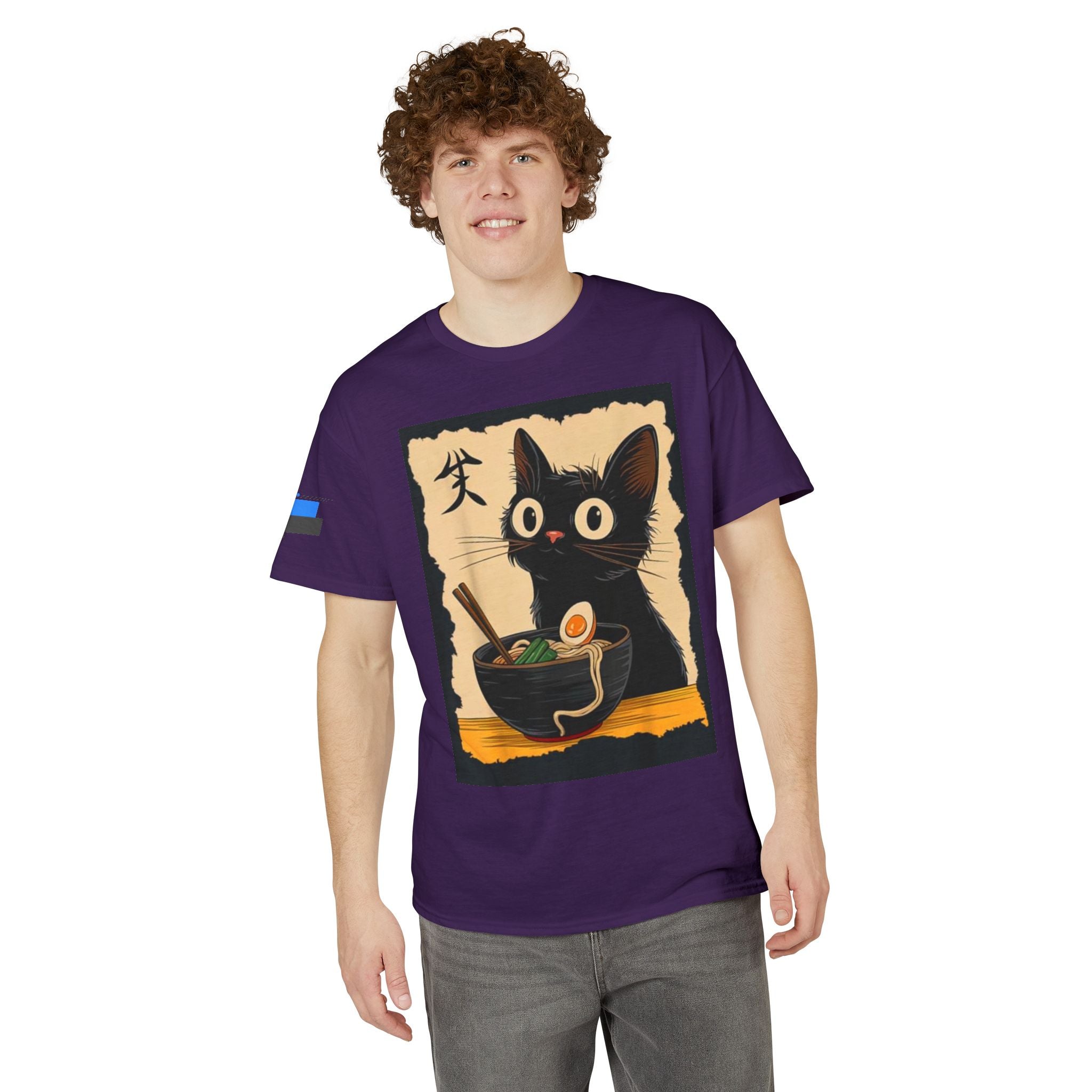 Cute Black Cat Slurping Ramen Graphic Tee