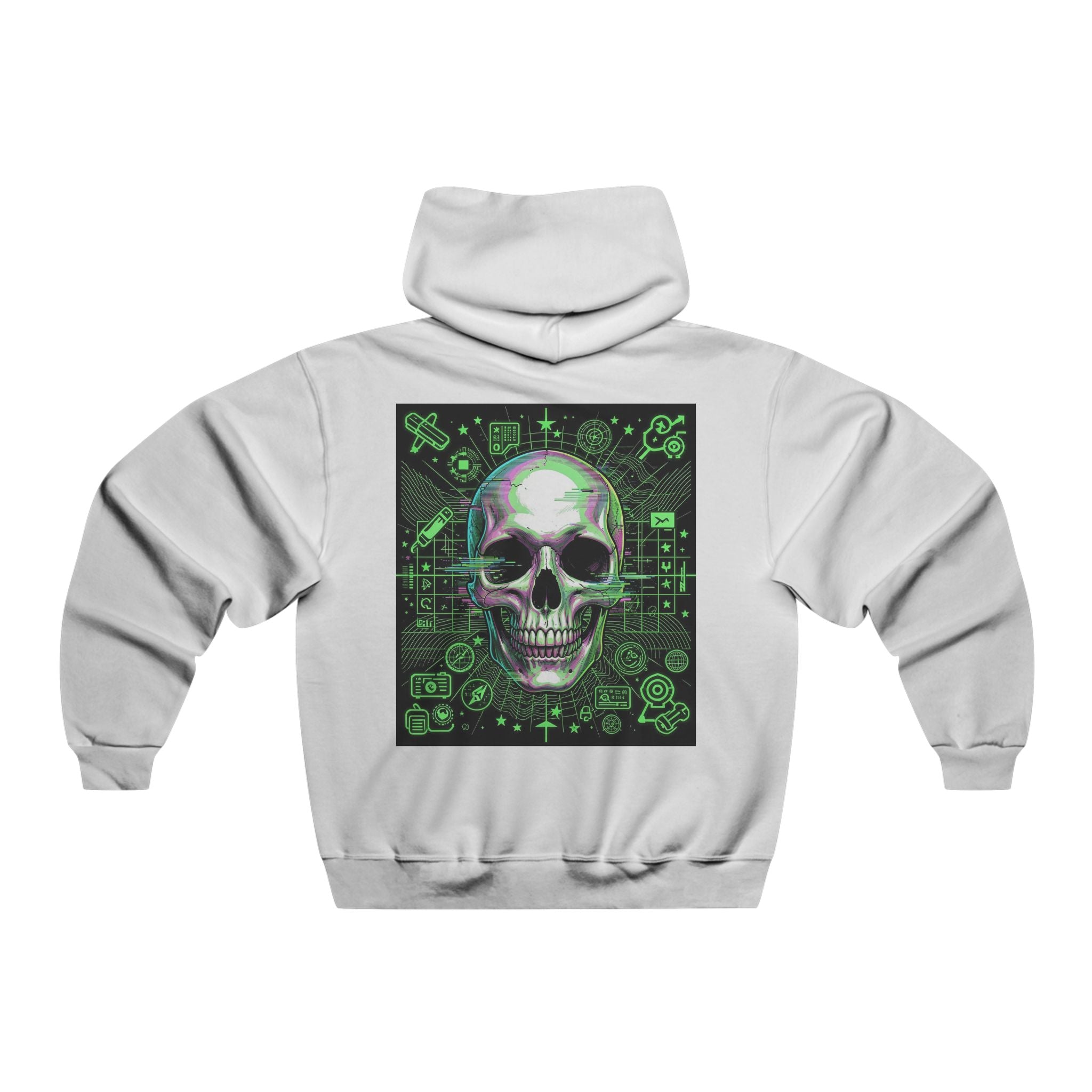 Neon Green Tech Skull Graphic Hooded Sweatshirt