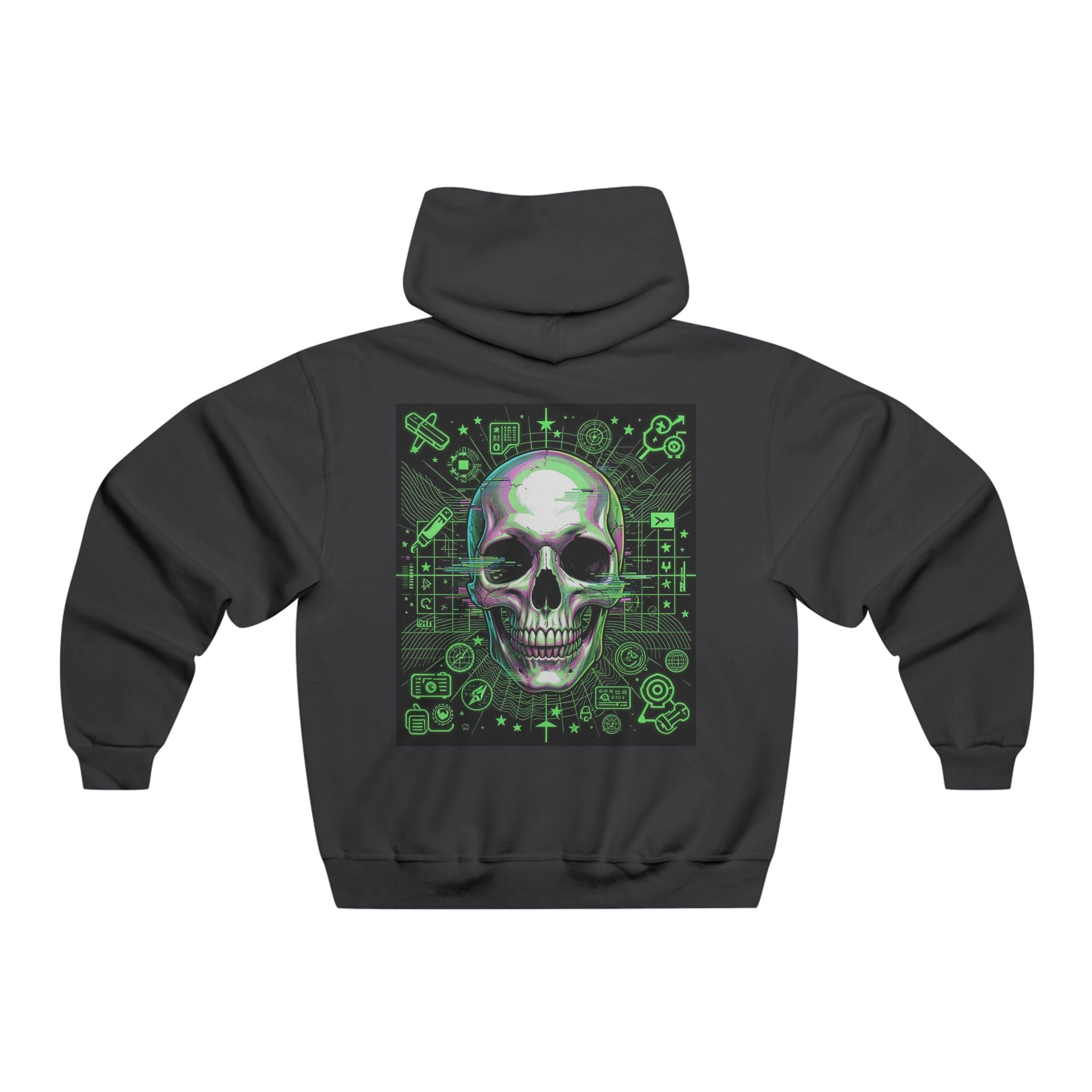 Neon Green Tech Skull Graphic Hooded Sweatshirt