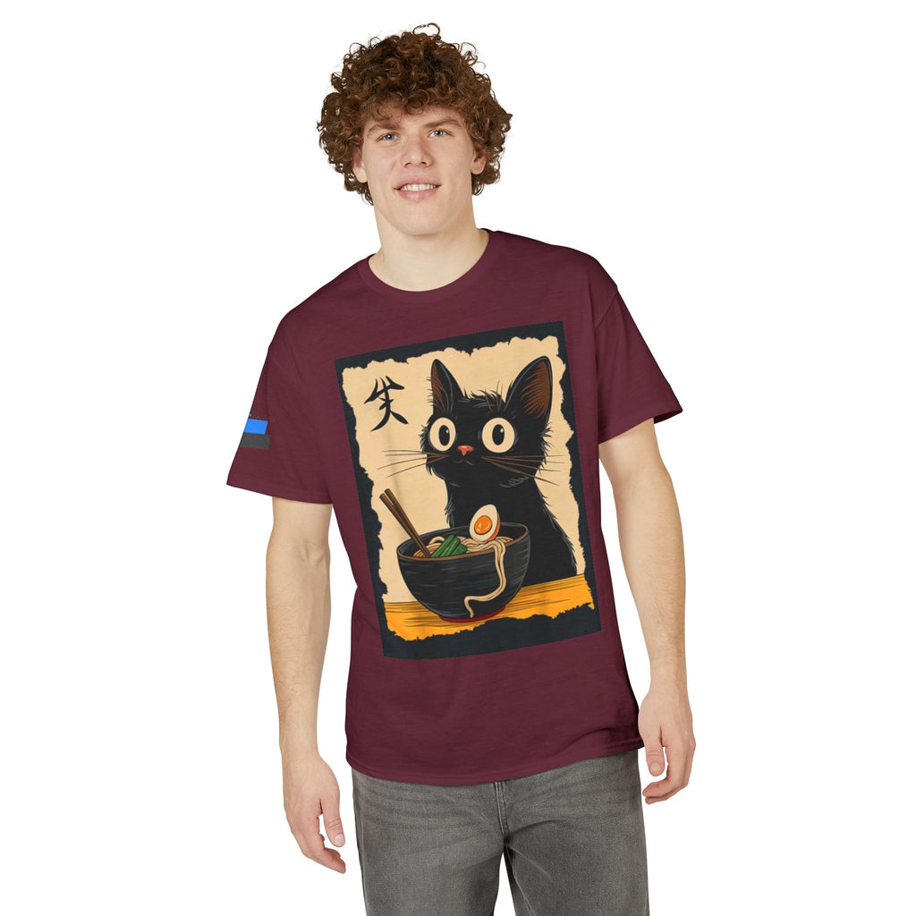 Cute Black Cat Slurping Ramen Graphic Tee