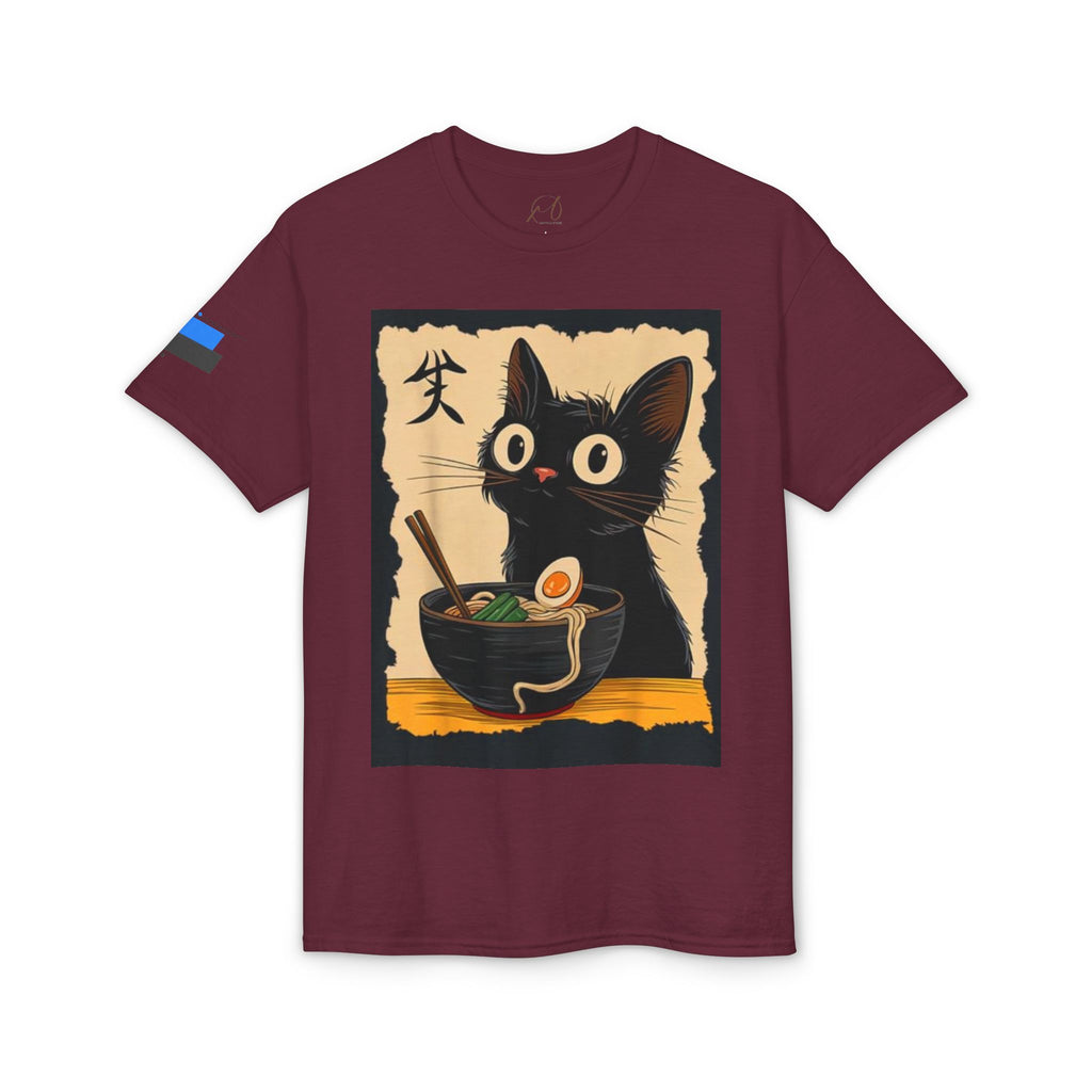 Cute Black Cat Slurping Ramen Graphic Tee