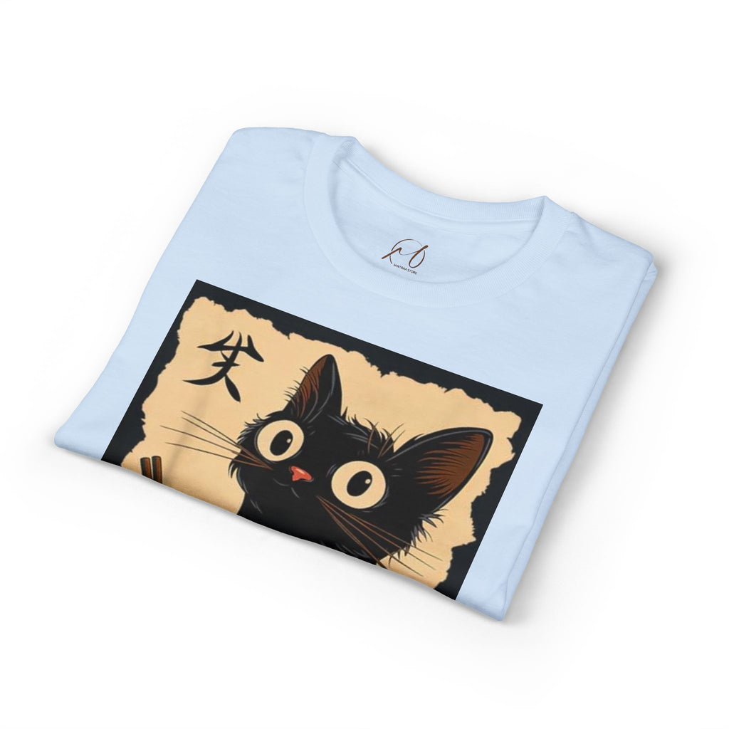 Cute Black Cat Slurping Ramen Graphic Tee