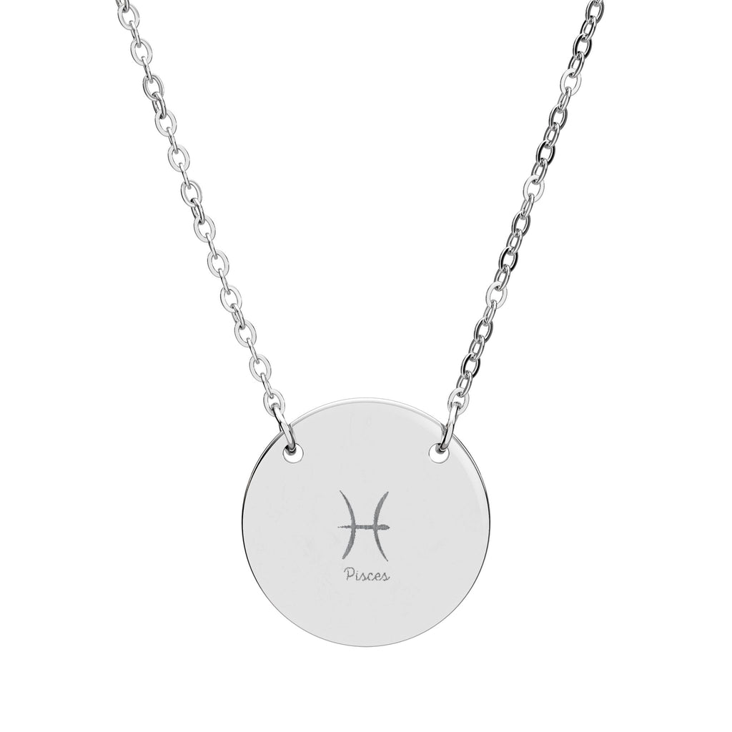Engraved Circle Pisces Necklace — Zodiac Symbol Pendant (Customizable)