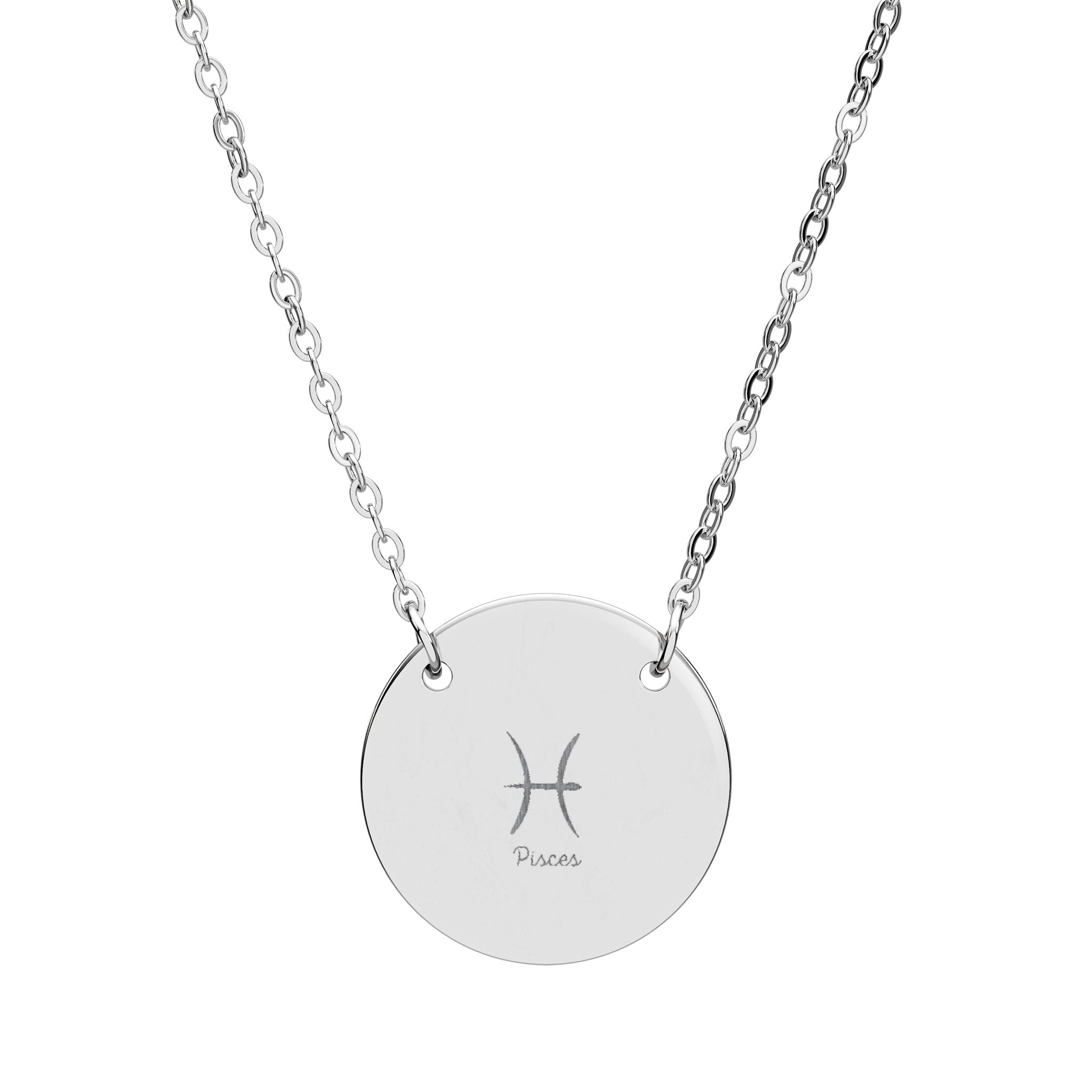 Engraved Circle Pisces Necklace — Zodiac Symbol Pendant (Customizable)