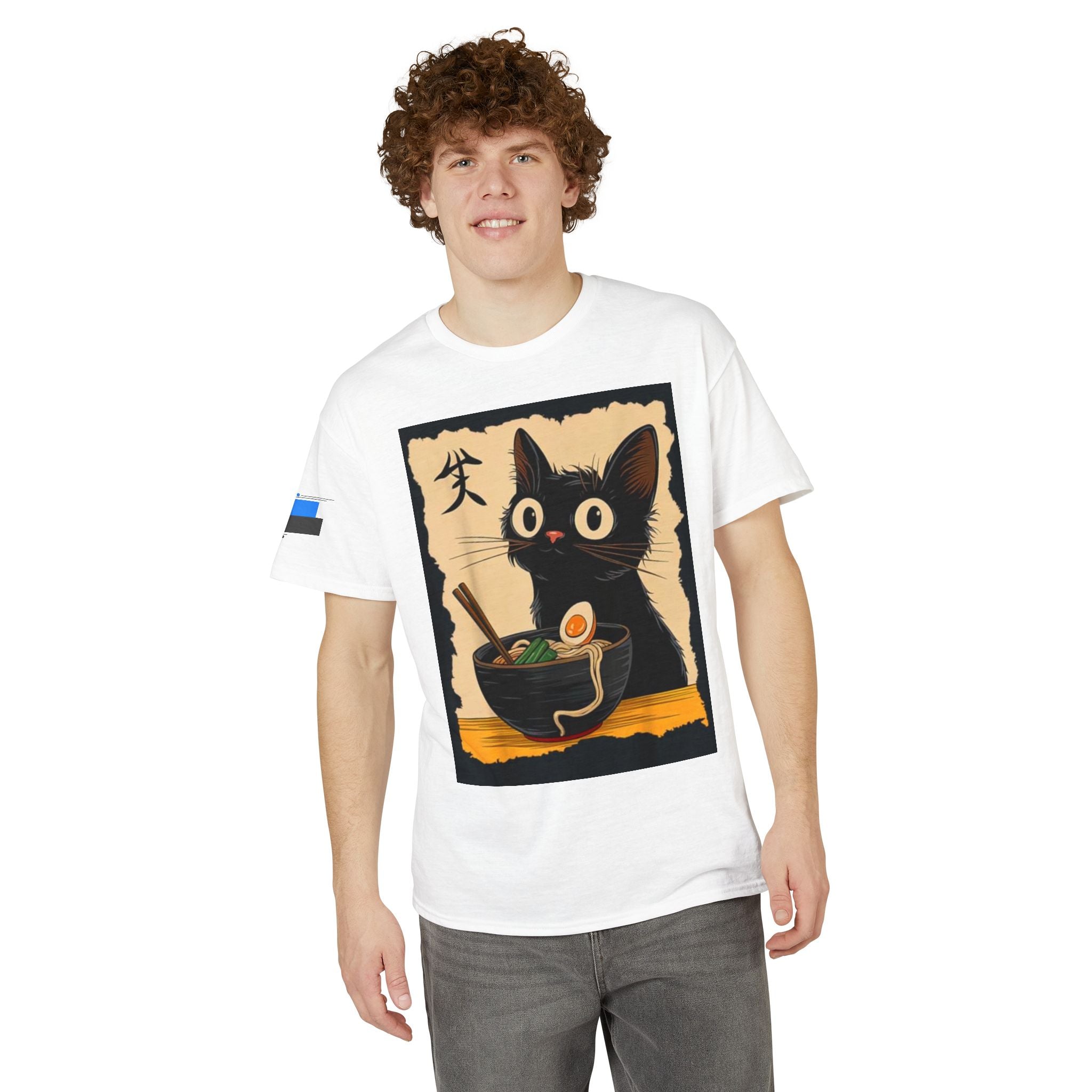 Cute Black Cat Slurping Ramen Graphic Tee