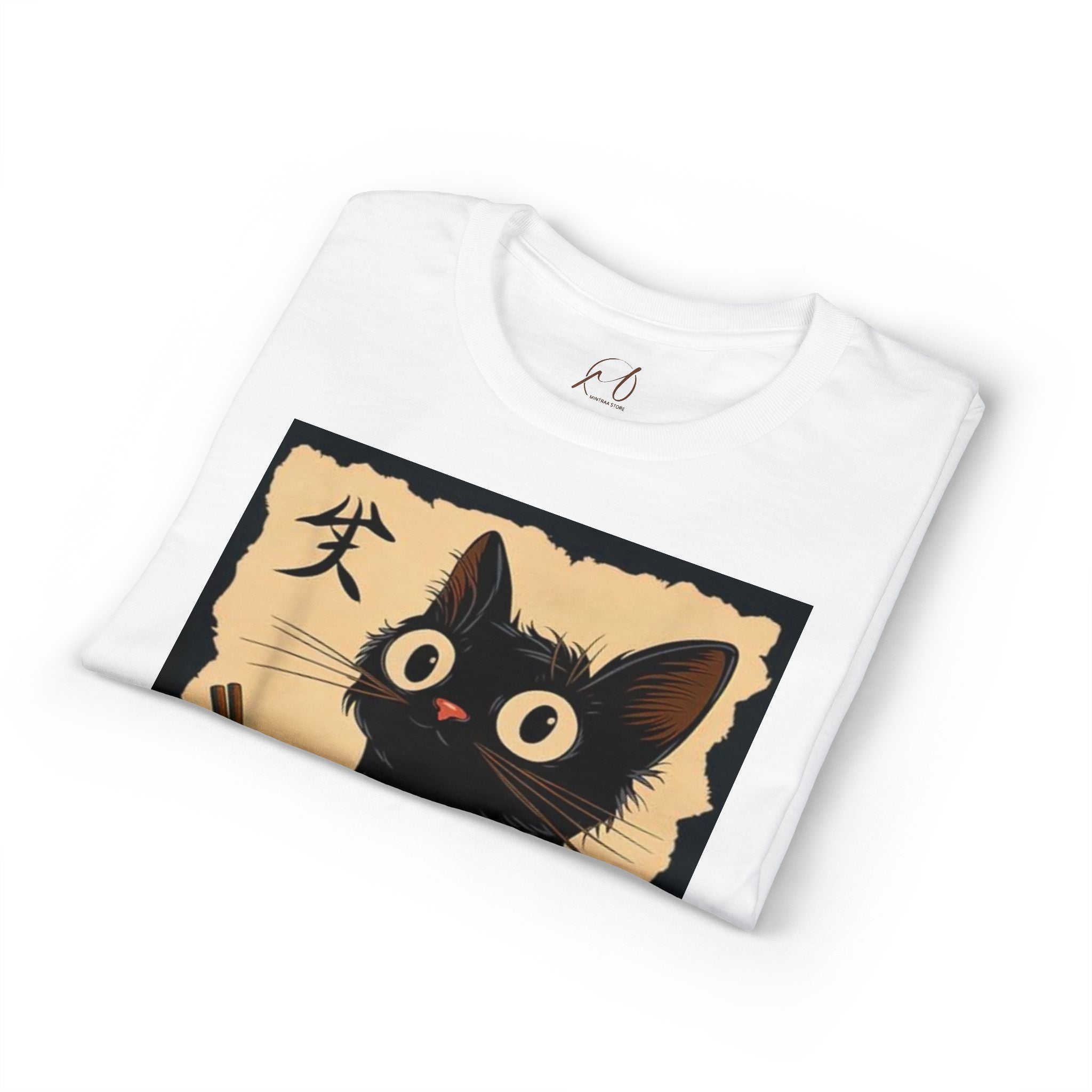Cute Black Cat Slurping Ramen Graphic Tee