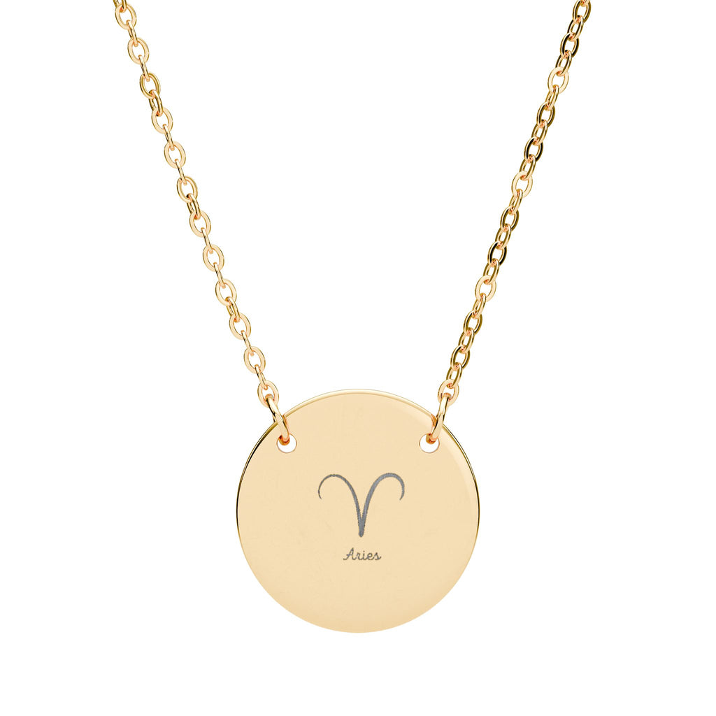 Engraved Zodiac Circle Necklace — Aries Symbol Personalized Astrology Pendant