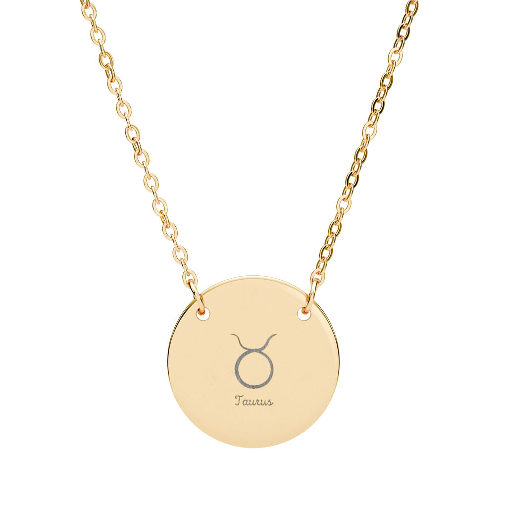 Taurus Zodiac Circle Necklace — Engraved Astrology Pendant (Taurus Symbol)