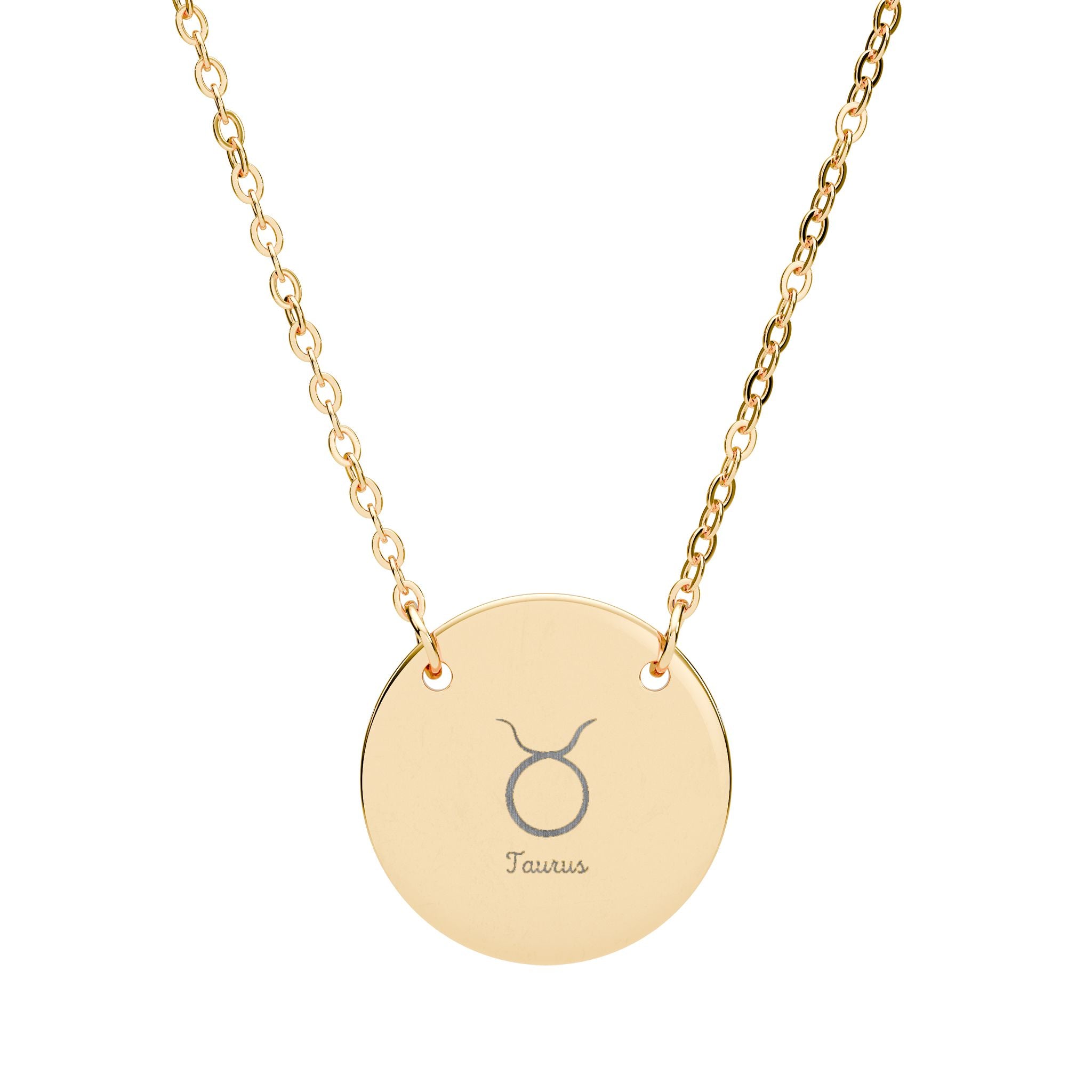 Taurus Zodiac Circle Necklace — Engraved Astrology Pendant (Taurus Symbol)