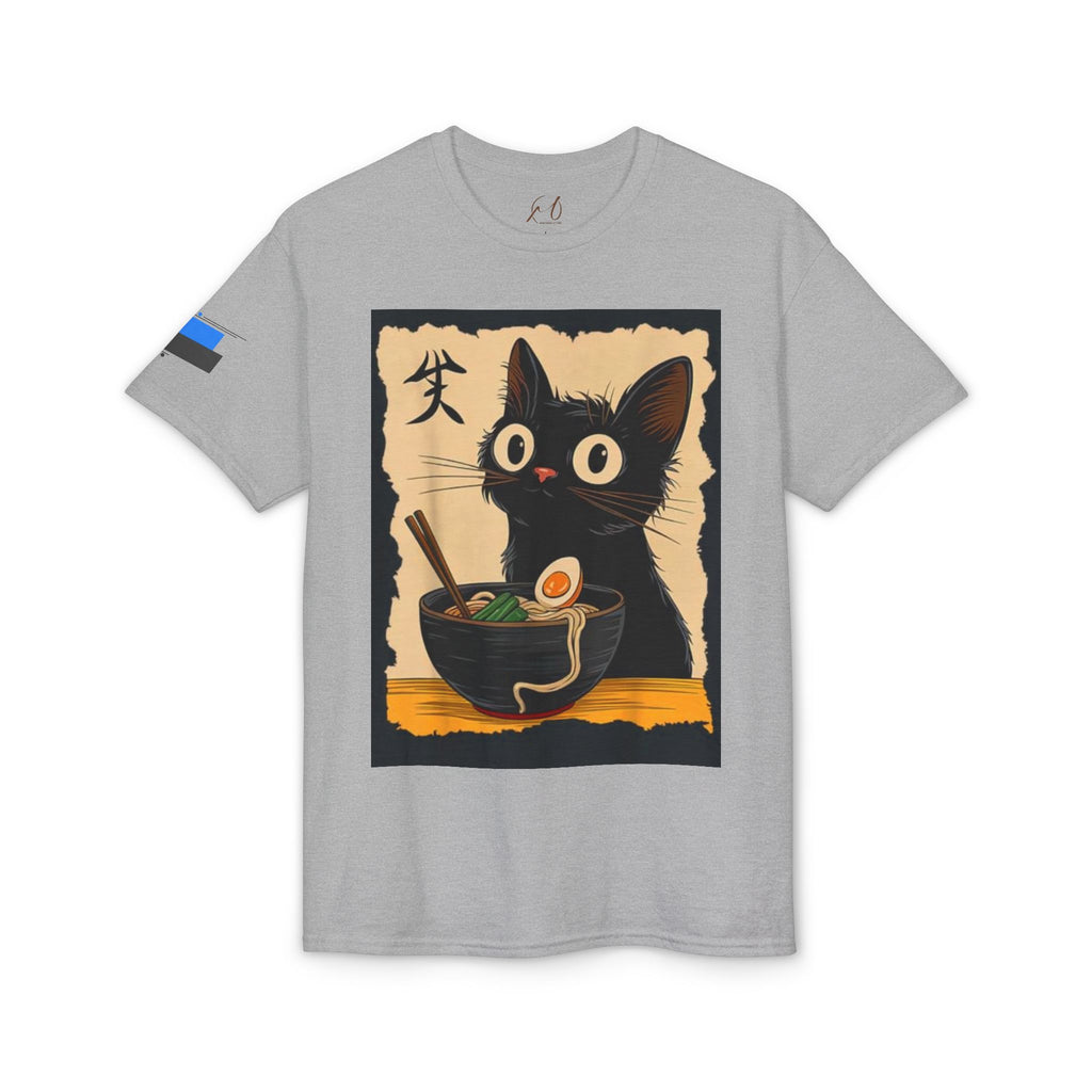 Cute Black Cat Slurping Ramen Graphic Tee